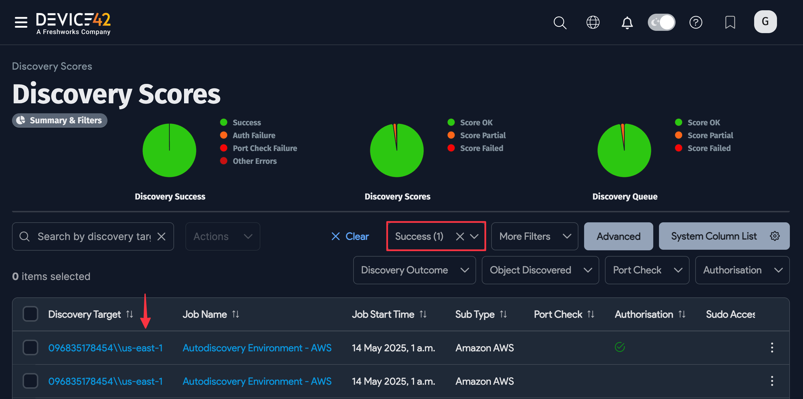 Discovery Scores page