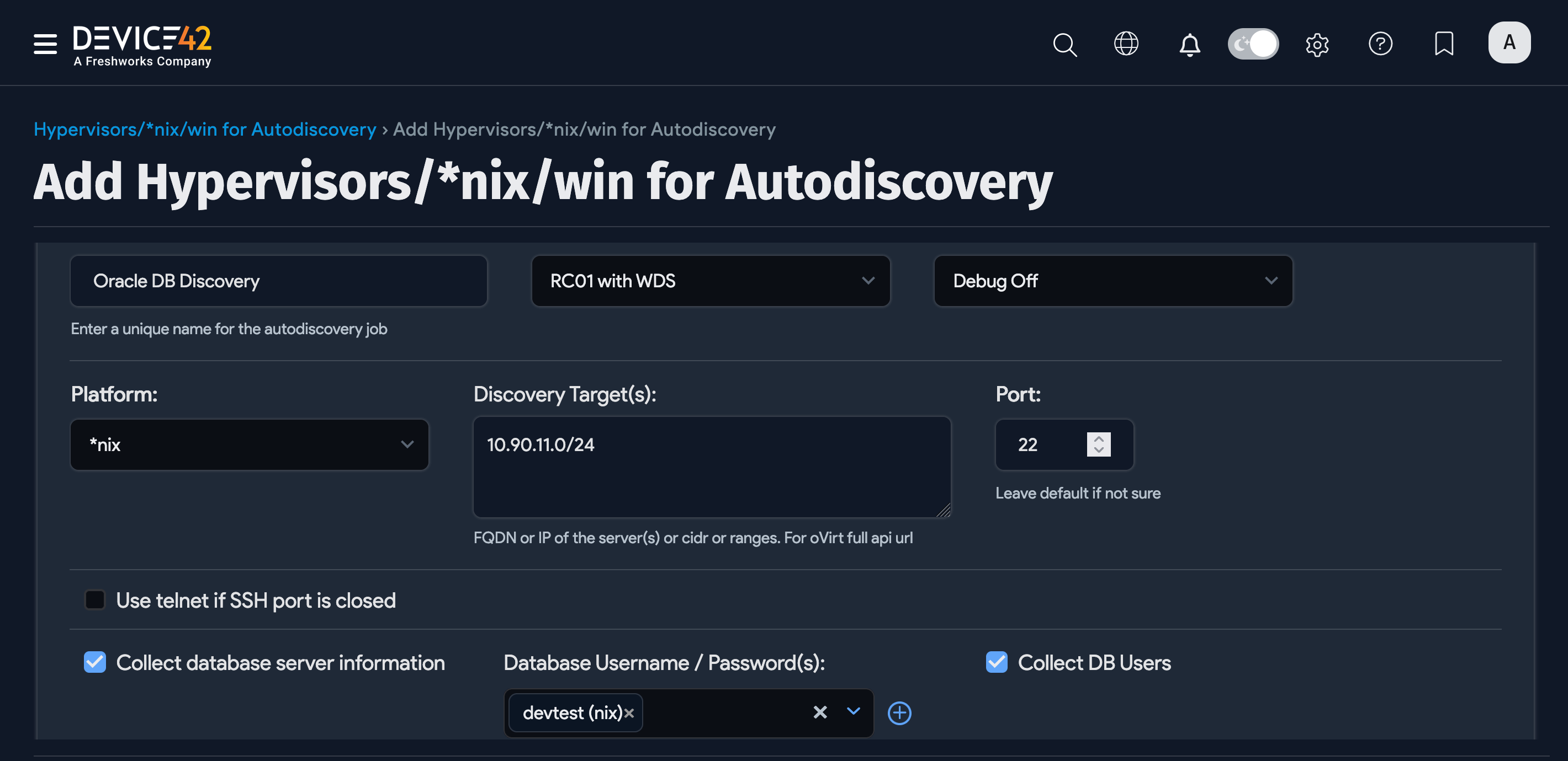 Add Oracle DB Discovery job