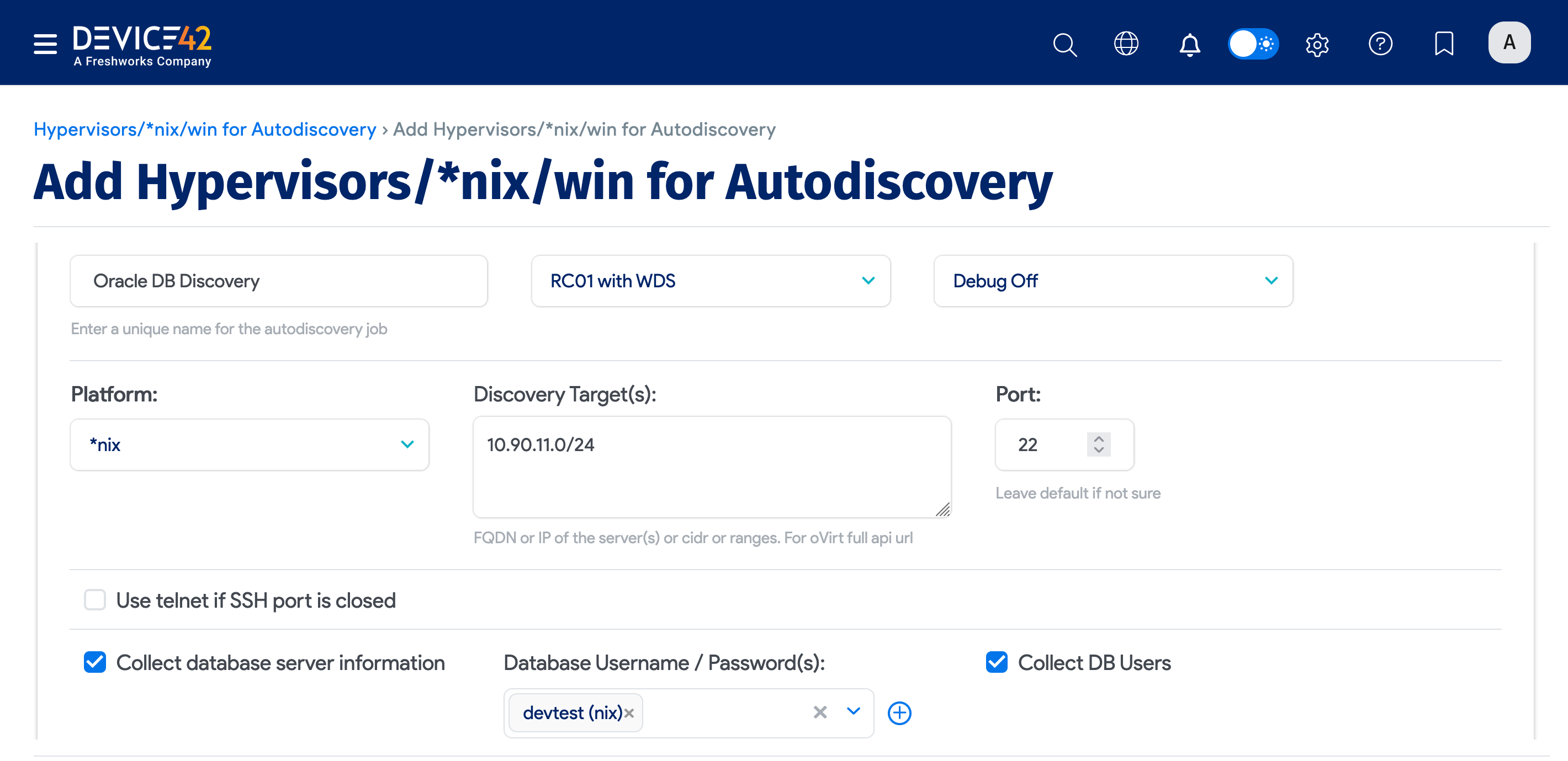Add Oracle DB Discovery job