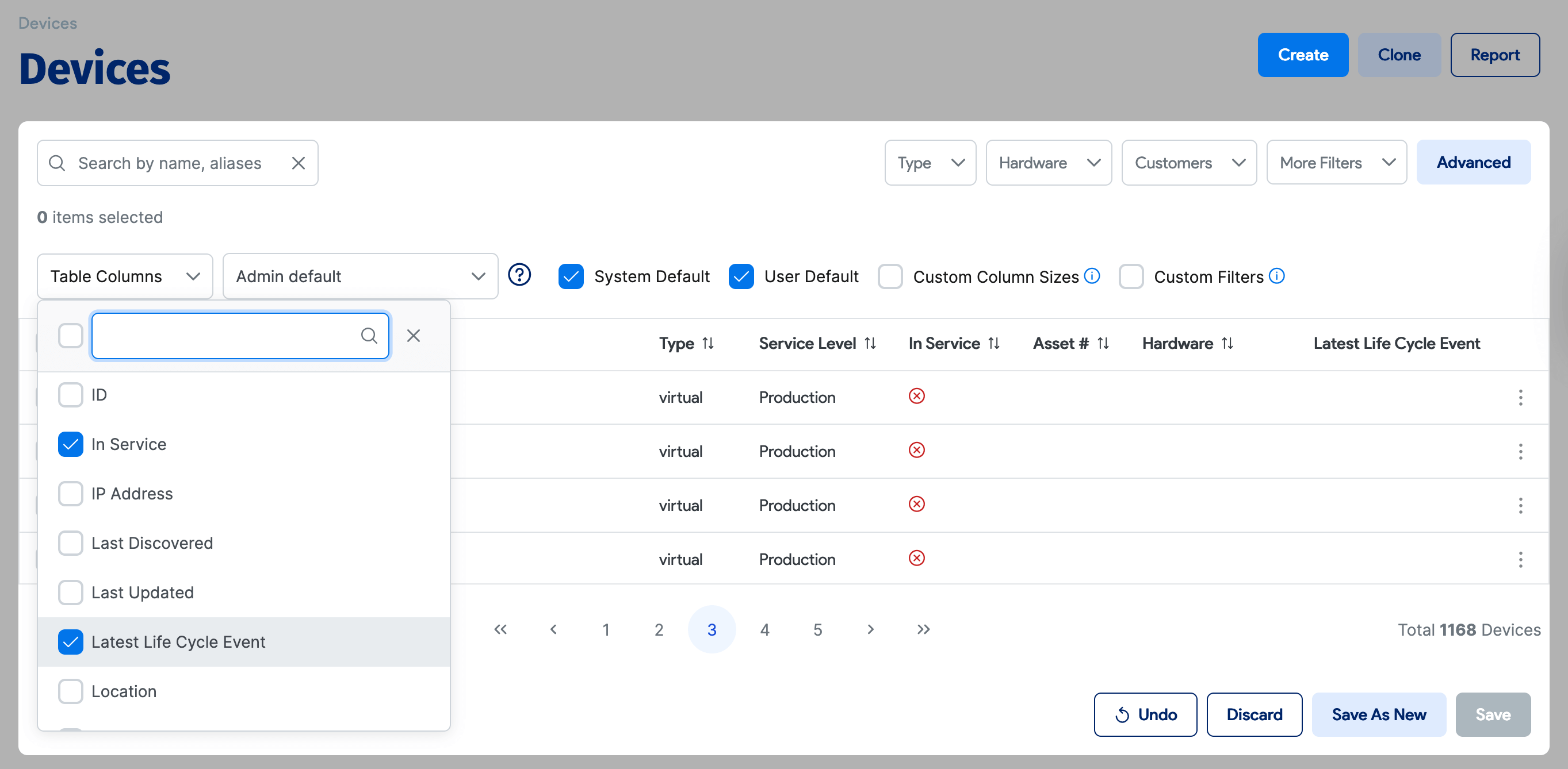 Latest Life Cycle Event column selection