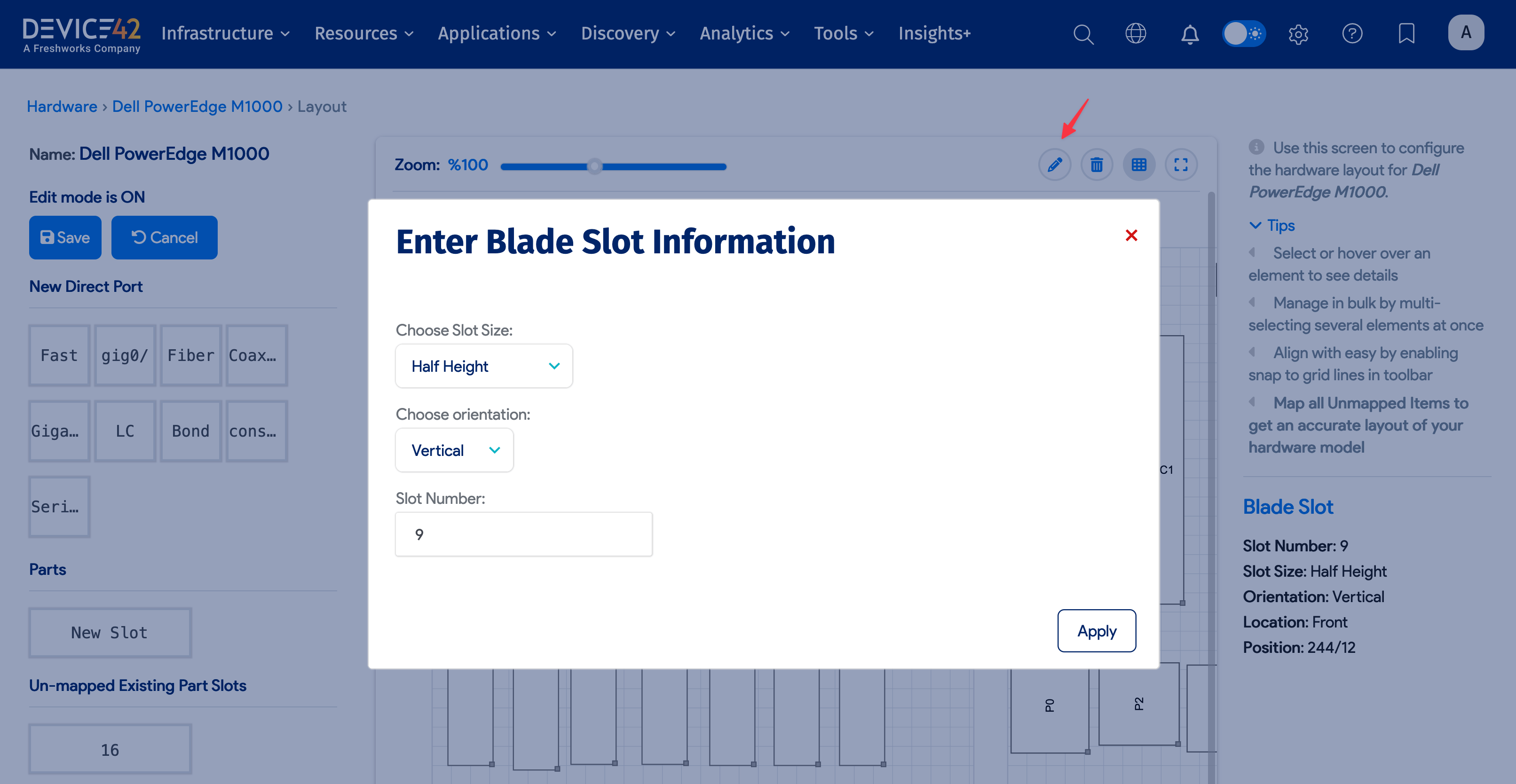Edit blade slot fields