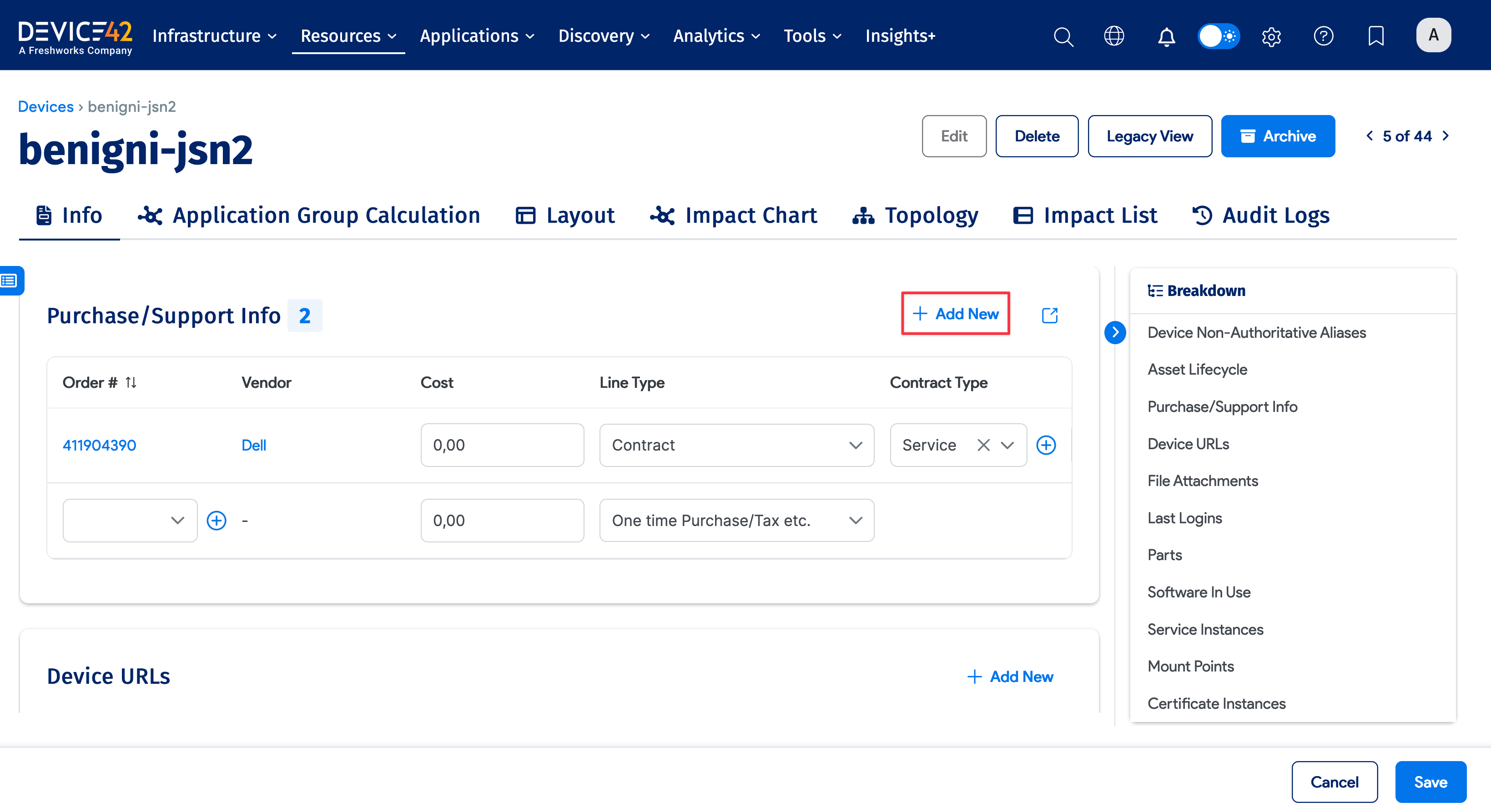 Add new Purchase/Support Info
