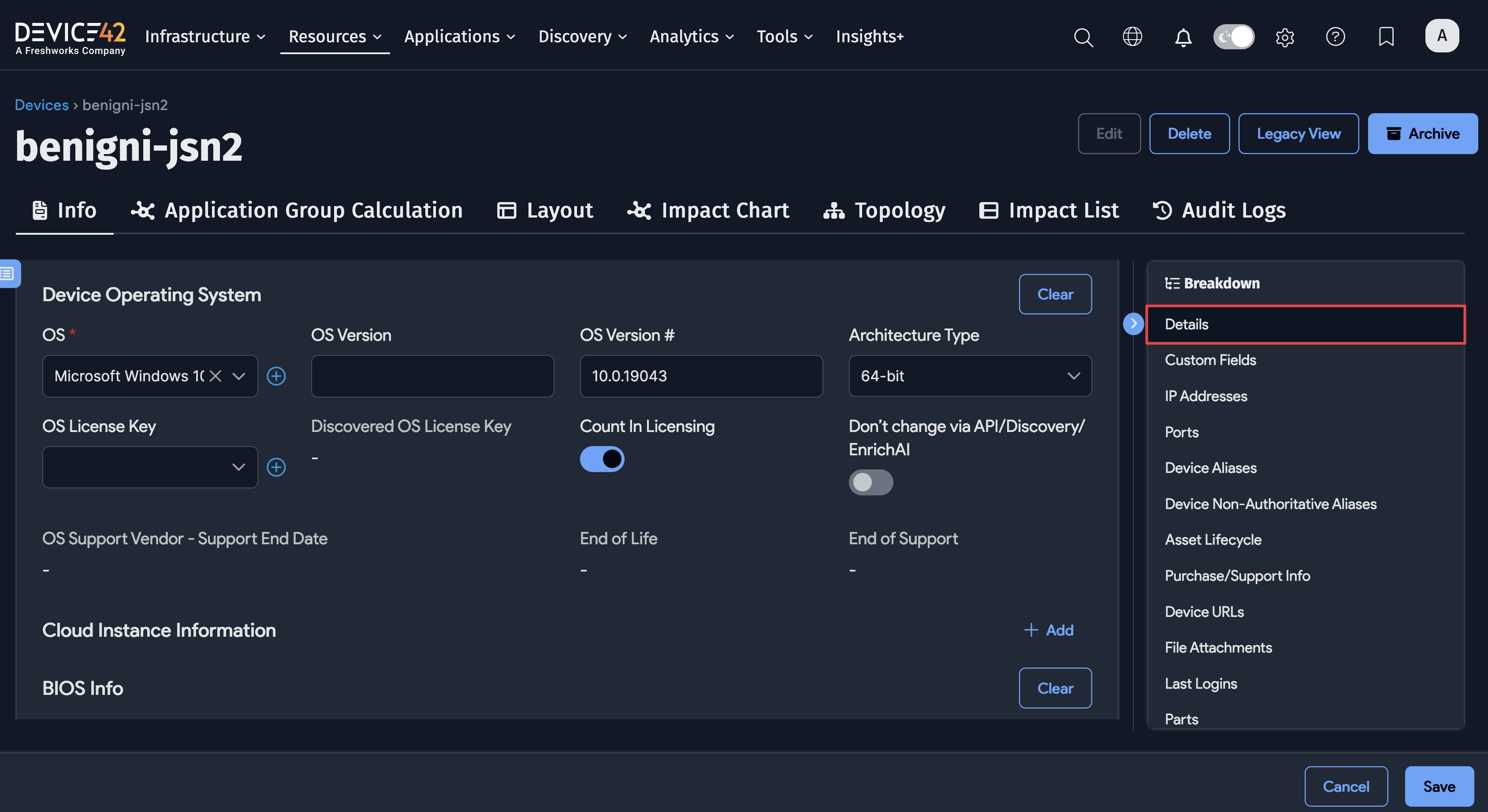 Device Operating System fields
