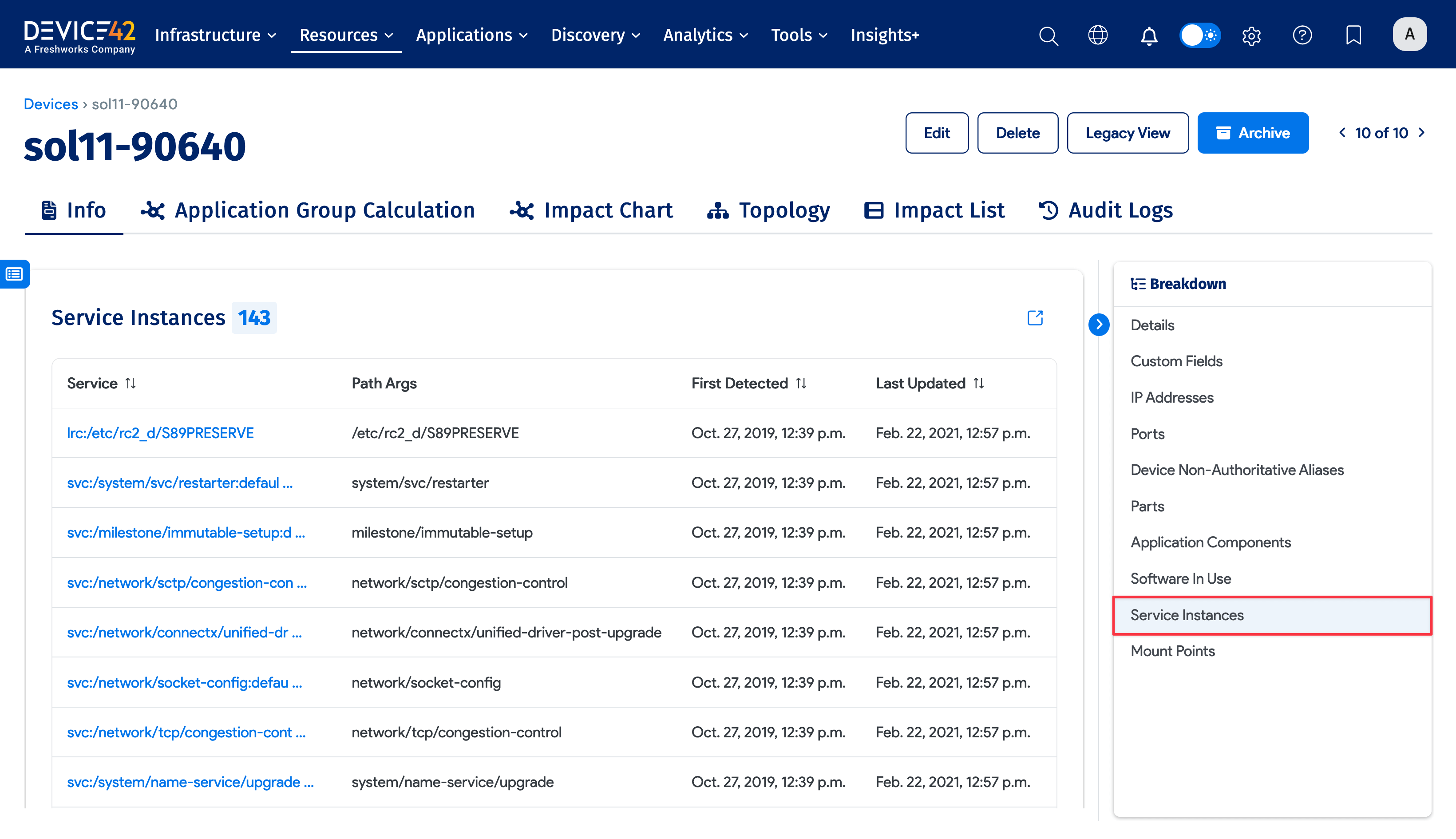 Device Services section