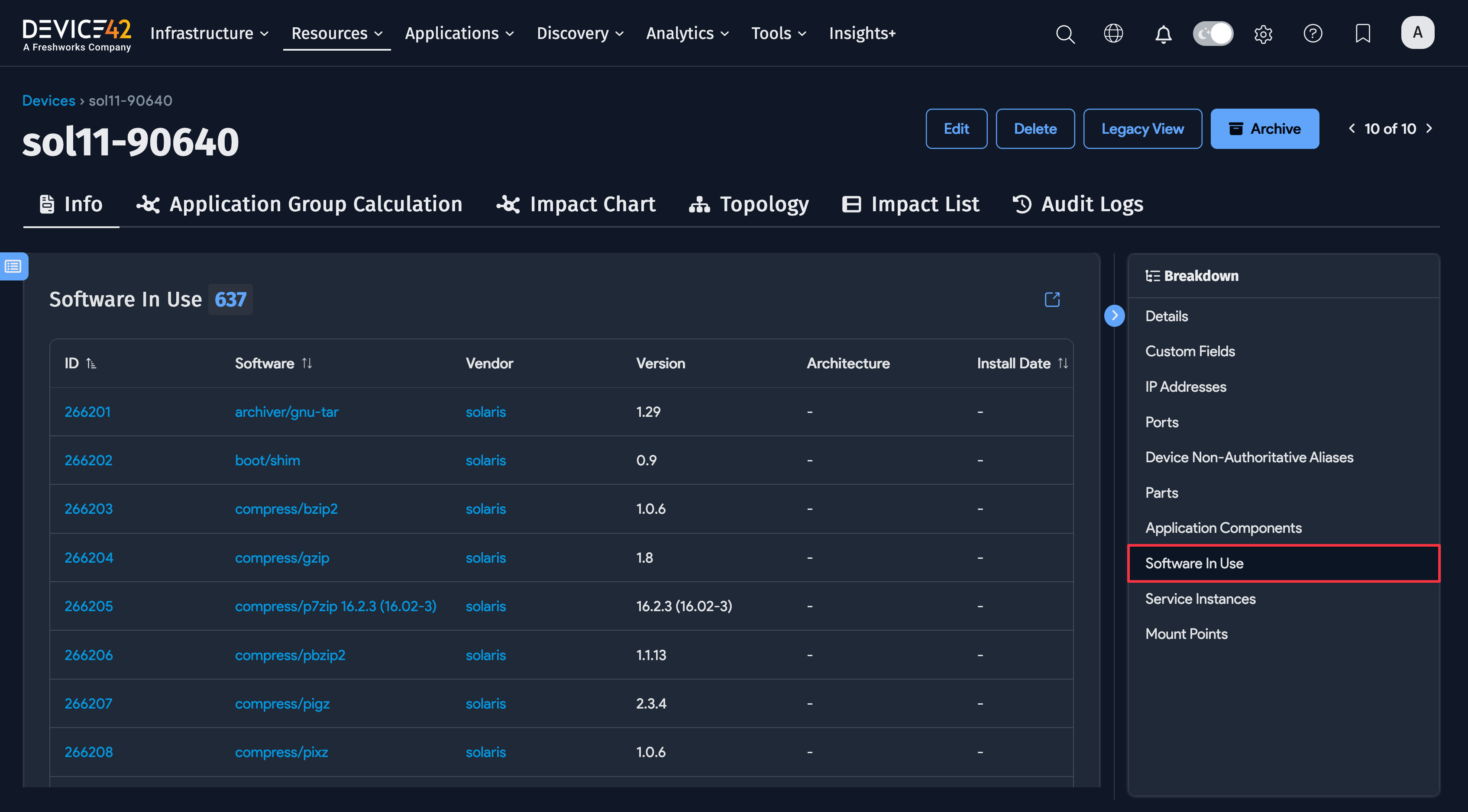 Device Software section