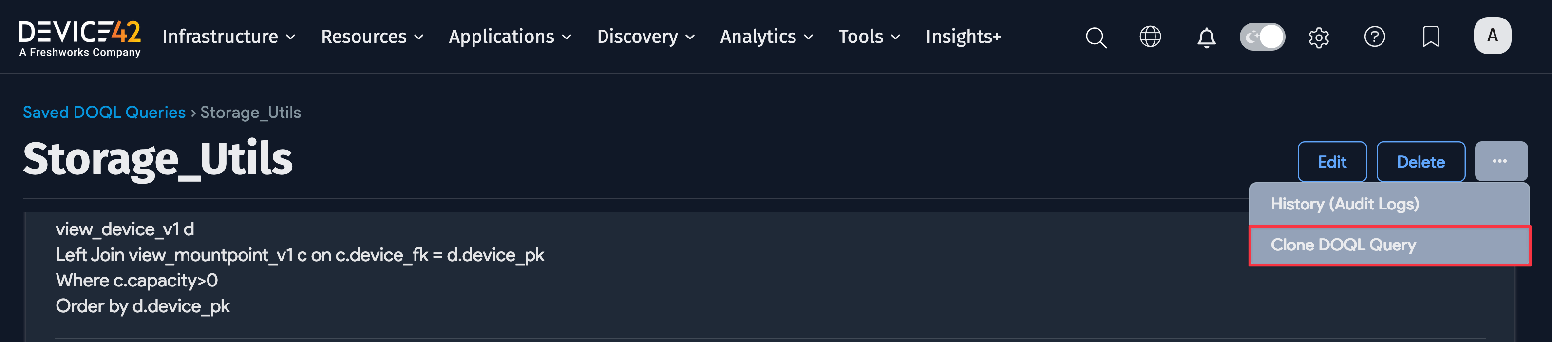 Edit button for saved DOQL Query