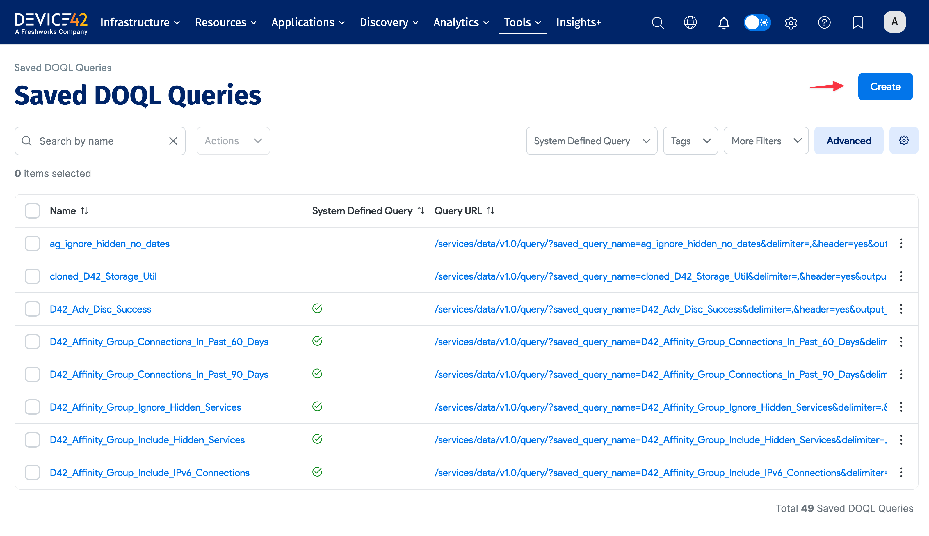 Saved DOQL Queries menu item