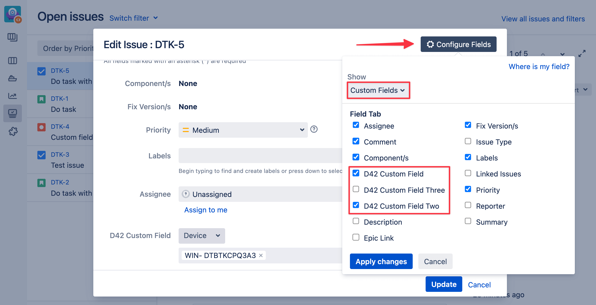 Add custom fields to issue