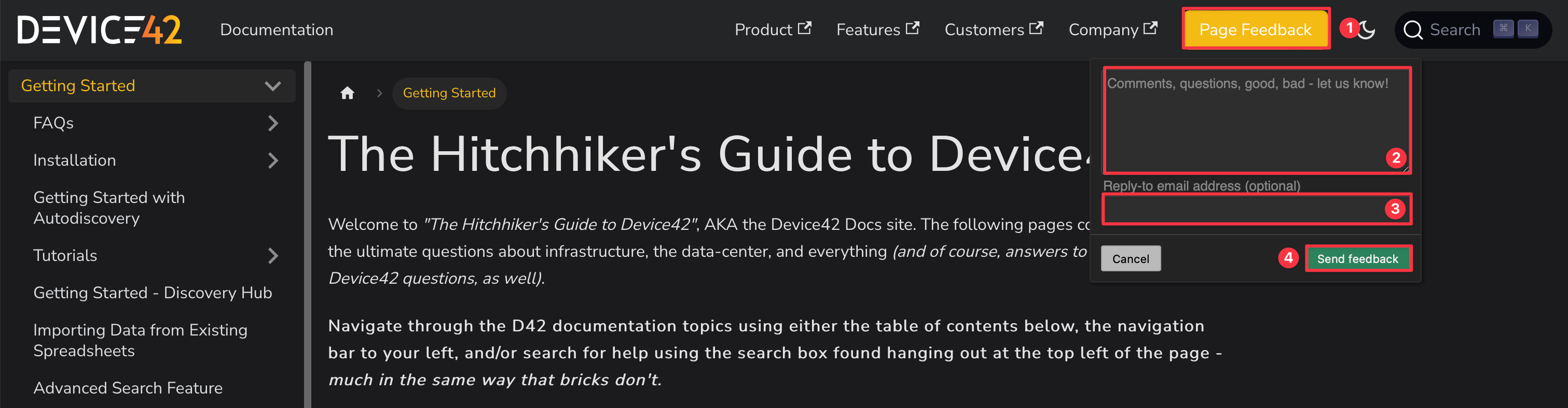 Leaving feedback with the feedback widget