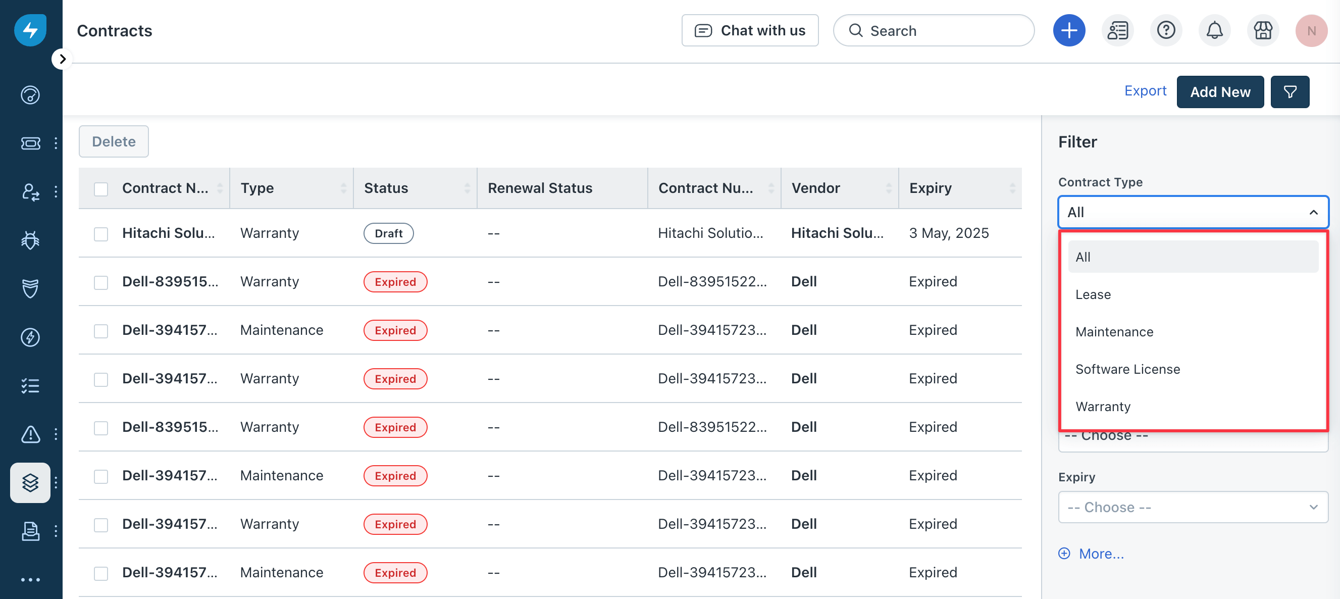 Contract types in Freshservice