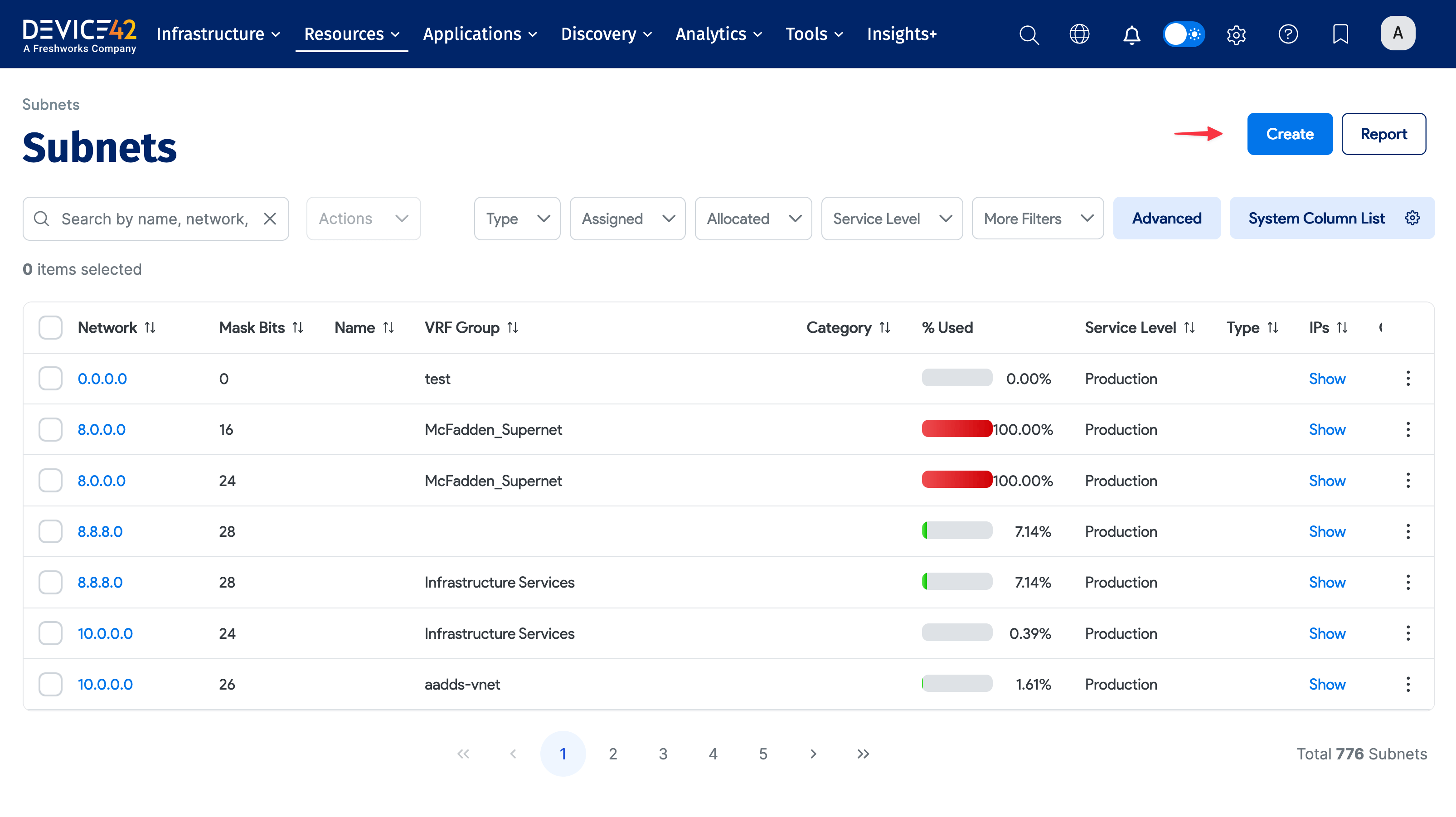 View or edit existing subnets