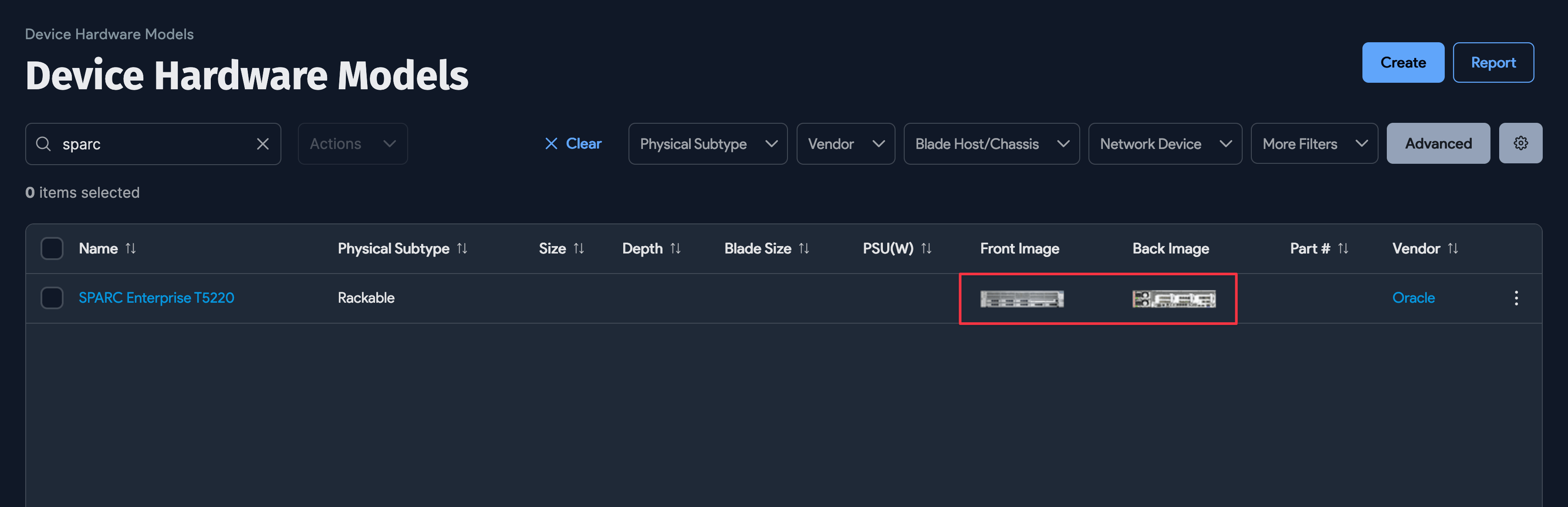 Hardware model list page with images