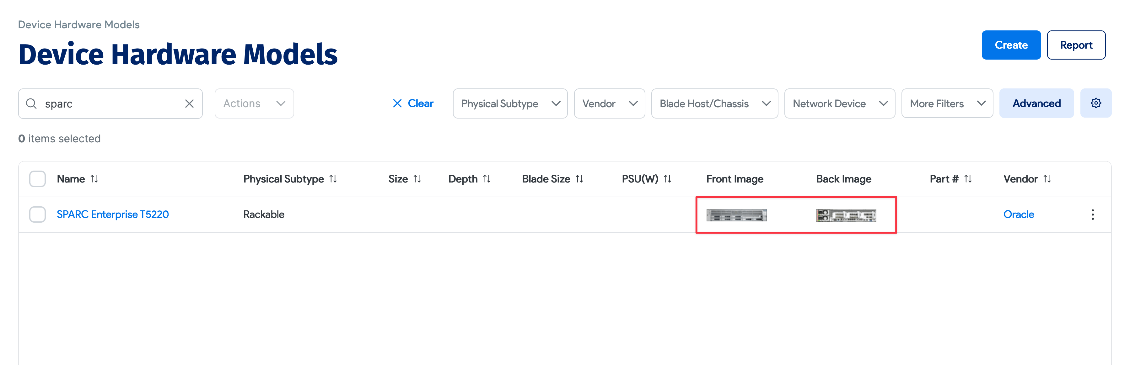 Hardware model list page with images