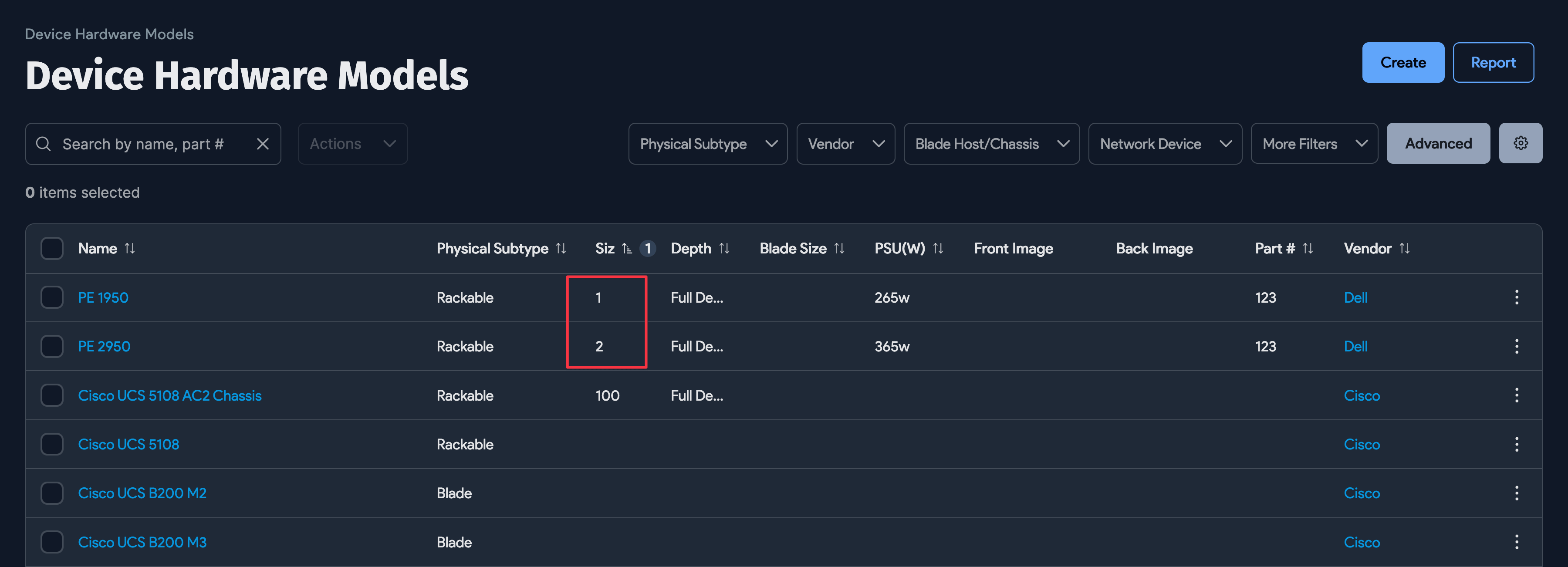 Hardware Models with different U sizes