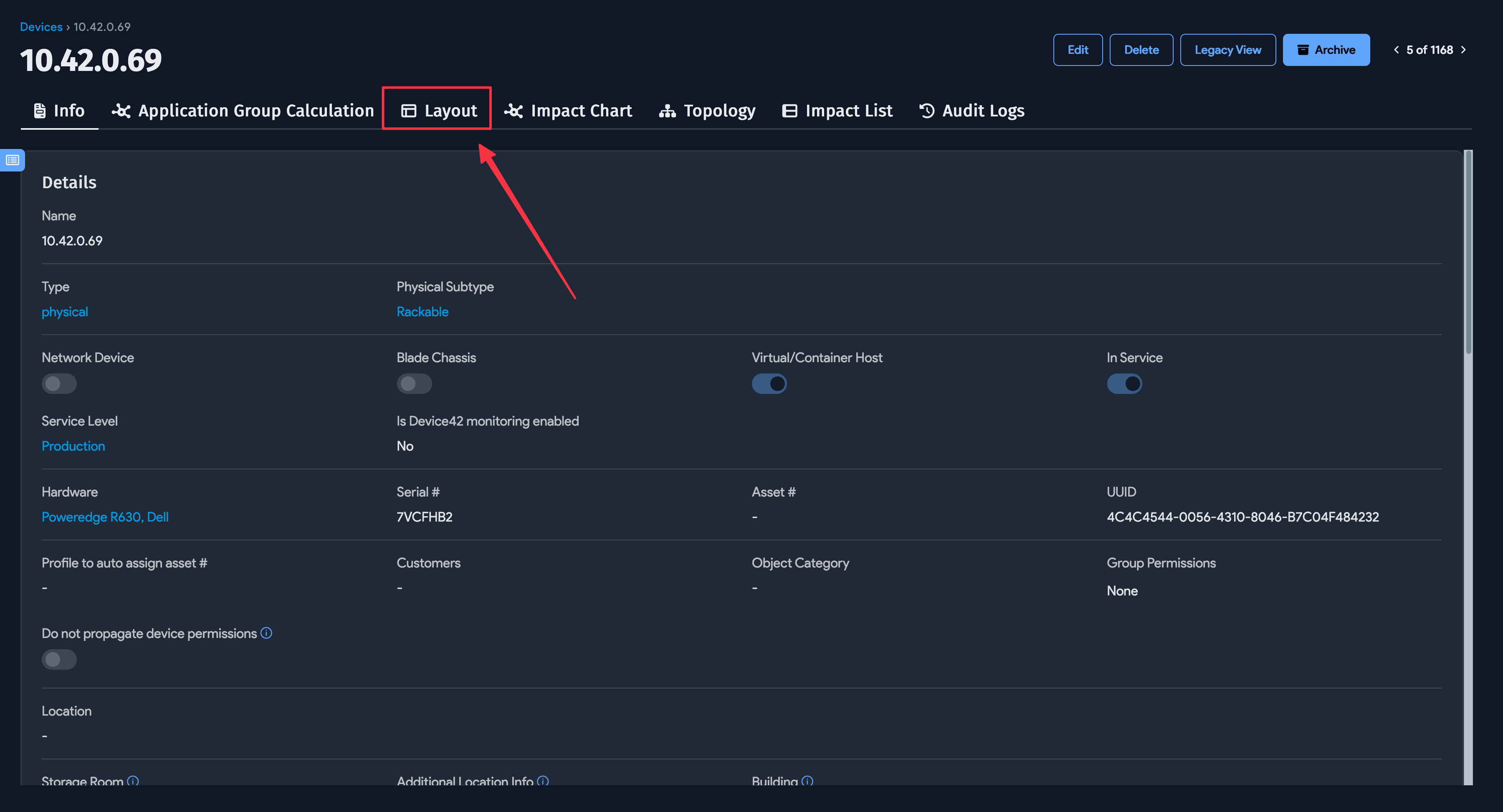 Physical device Layout button