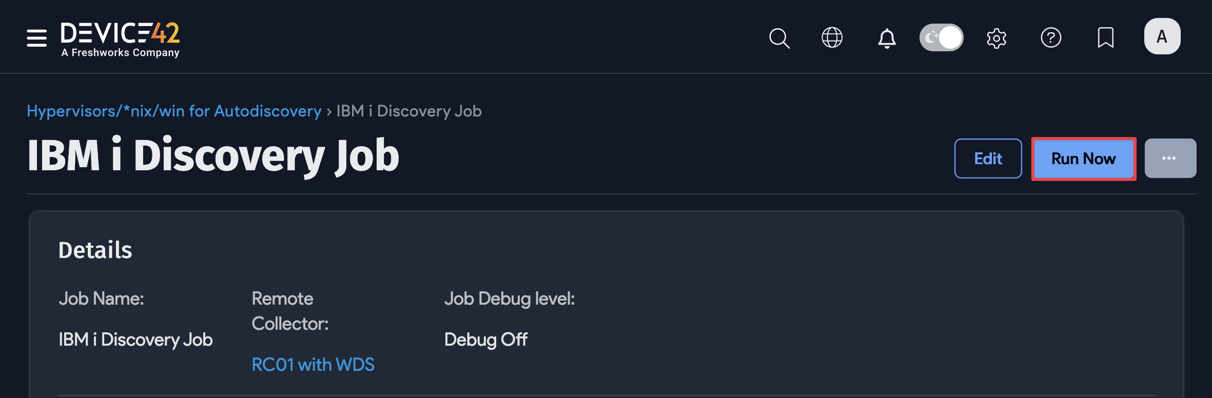 Run Now button on details page
