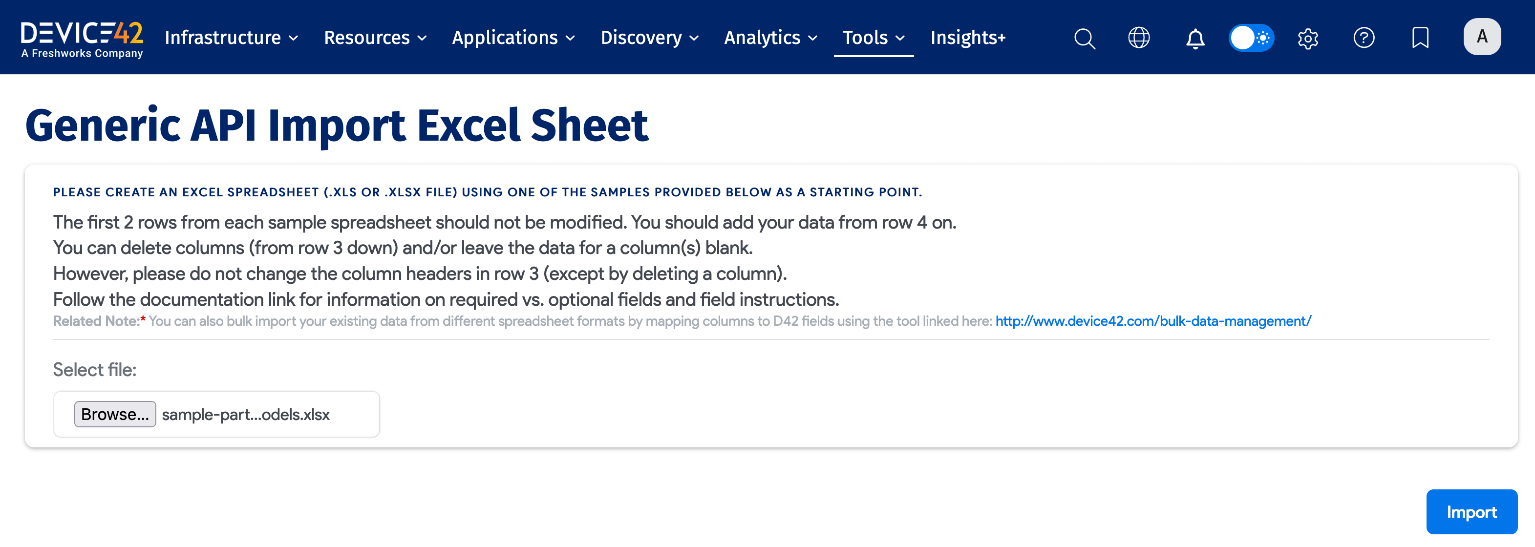 Choose file and import interface