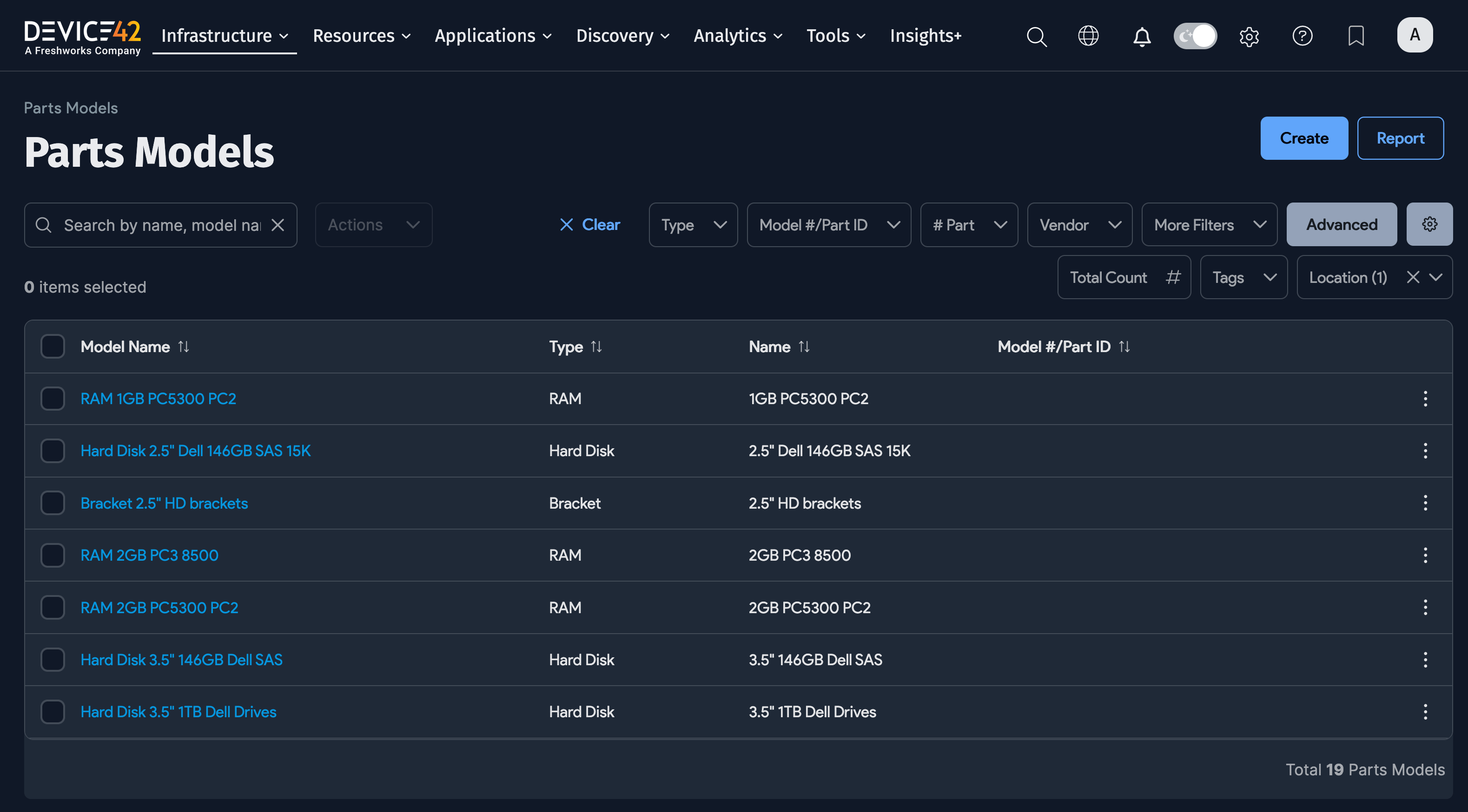 Parts Model List showing imported models