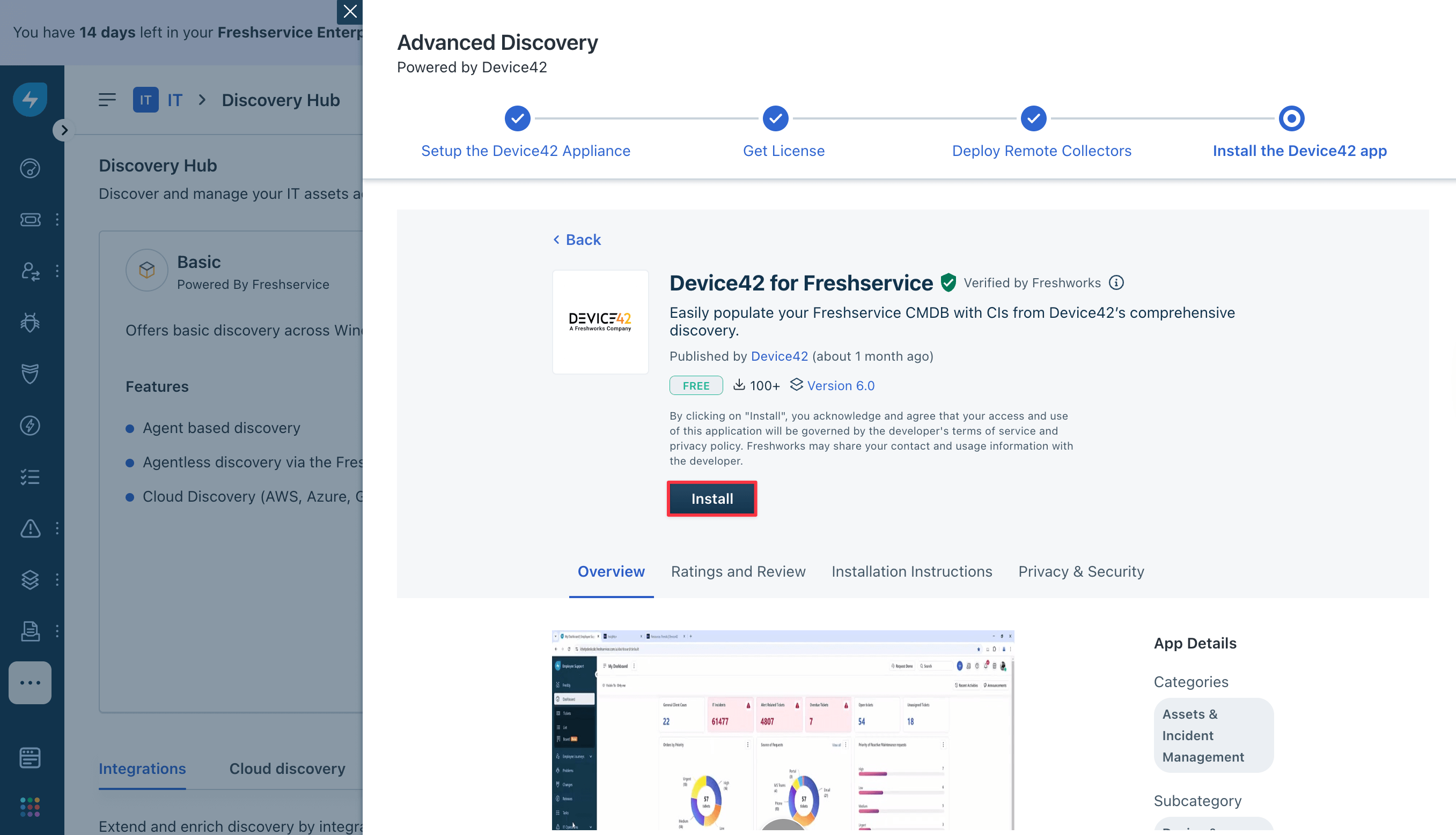 Install the D42 for Freshservice app