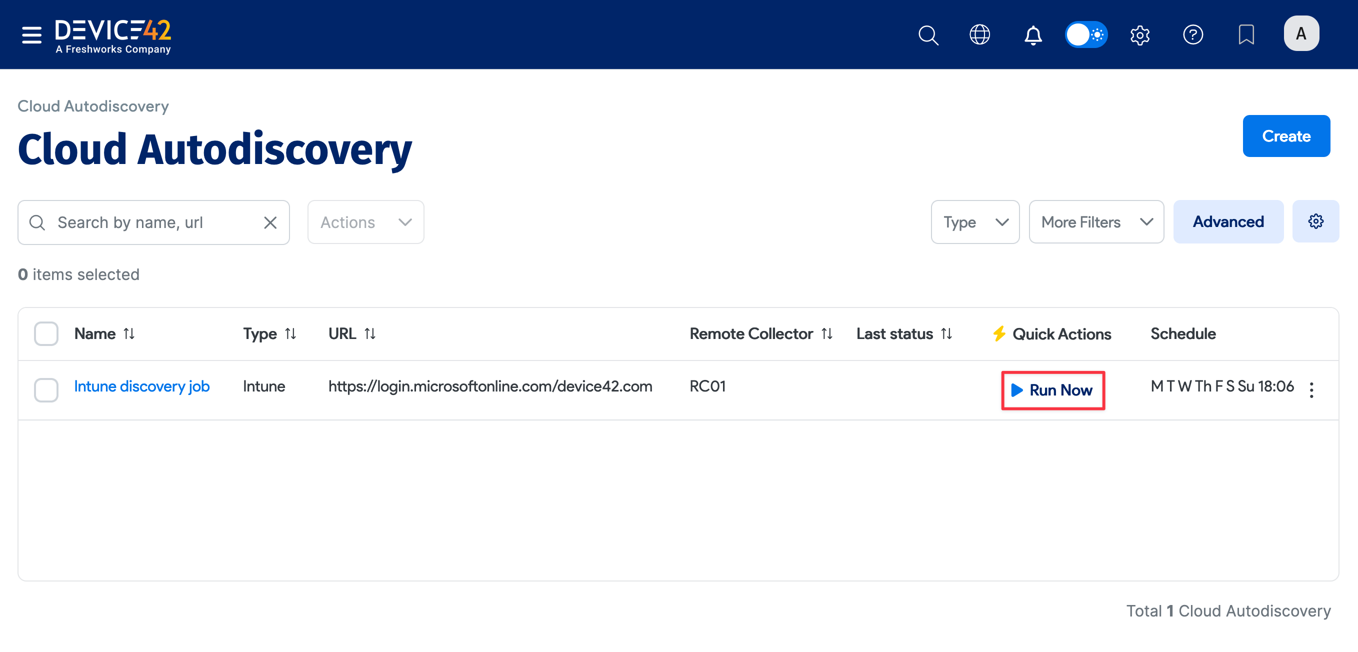 Run Now button on list page
