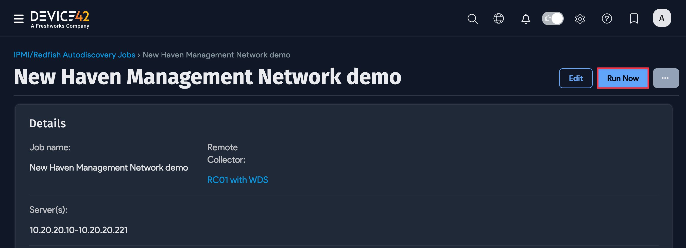 Run Now from the job details page