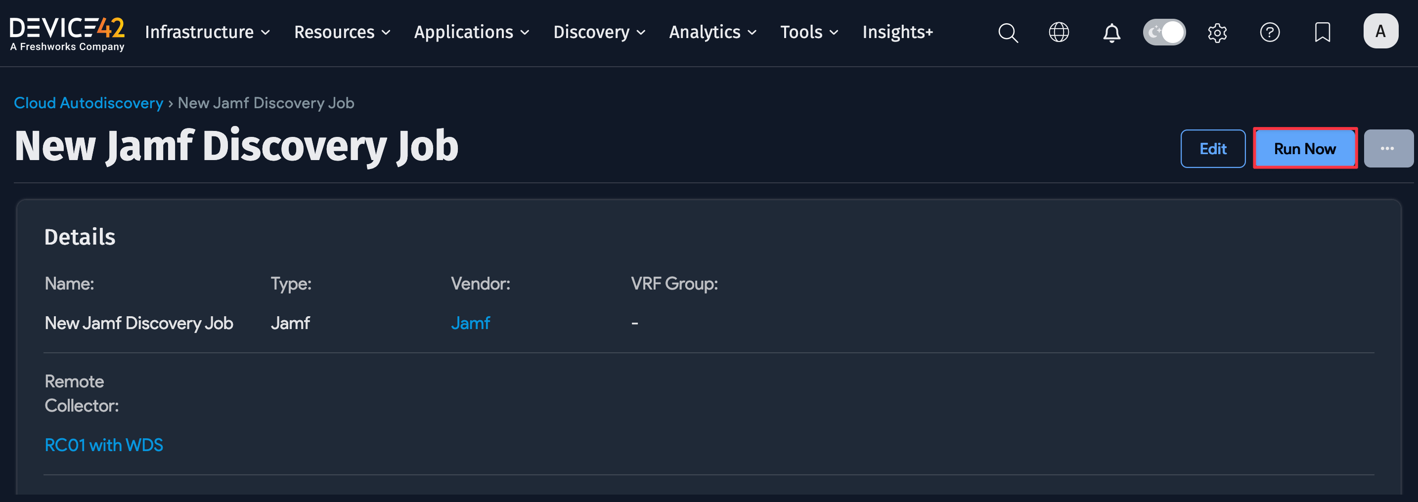 Run Now button on job view