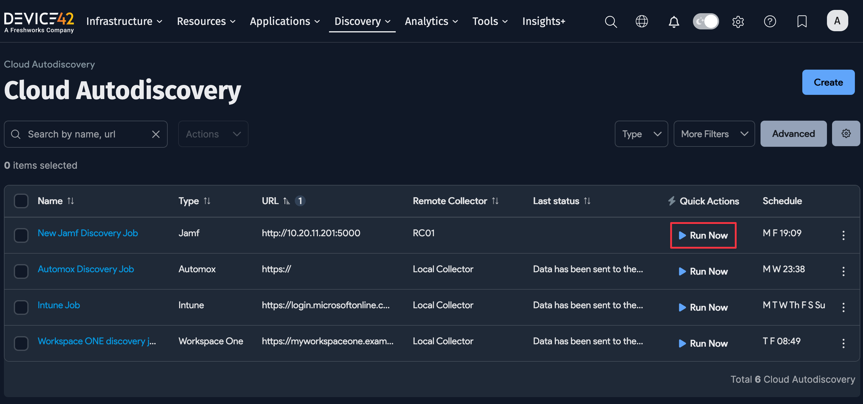 Run Now button on list view