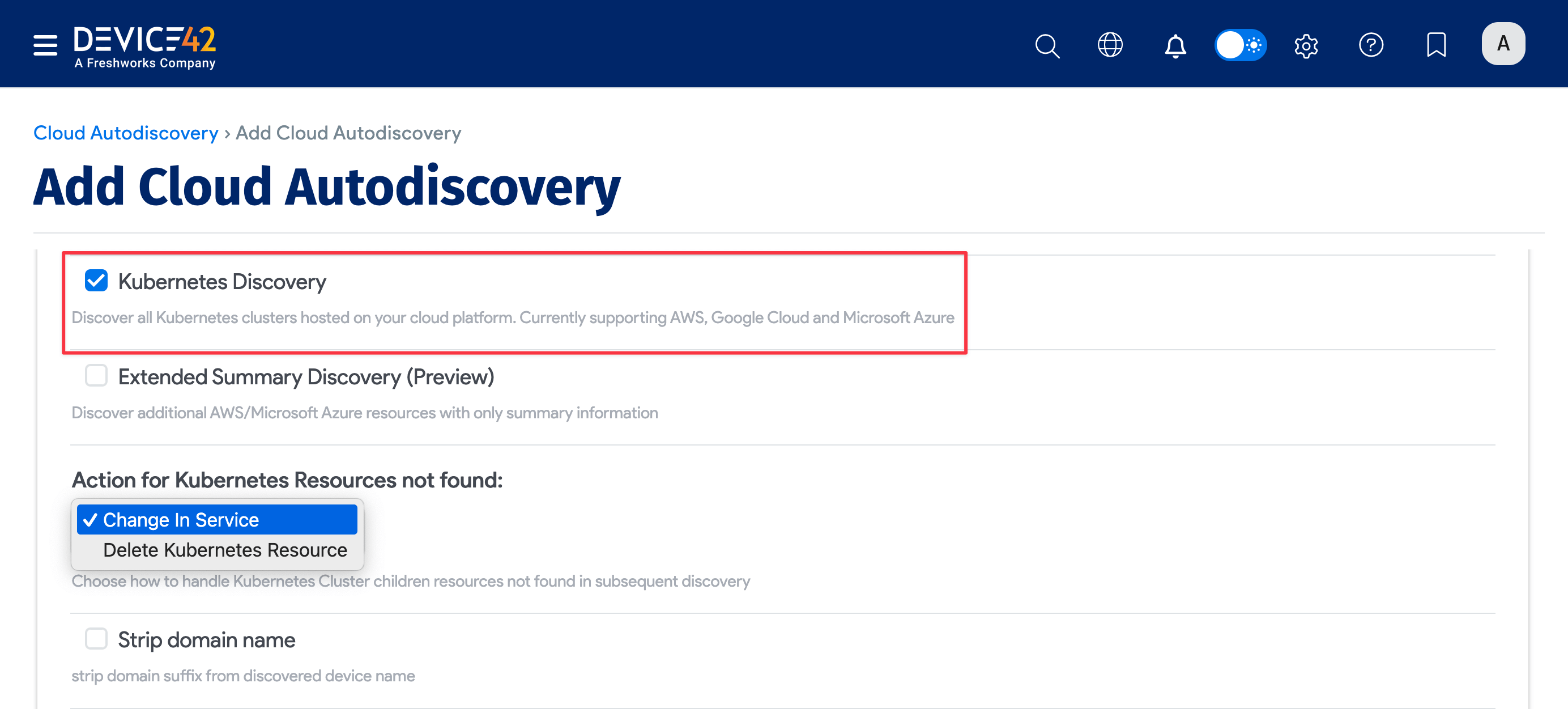 Kubernetes discovery option