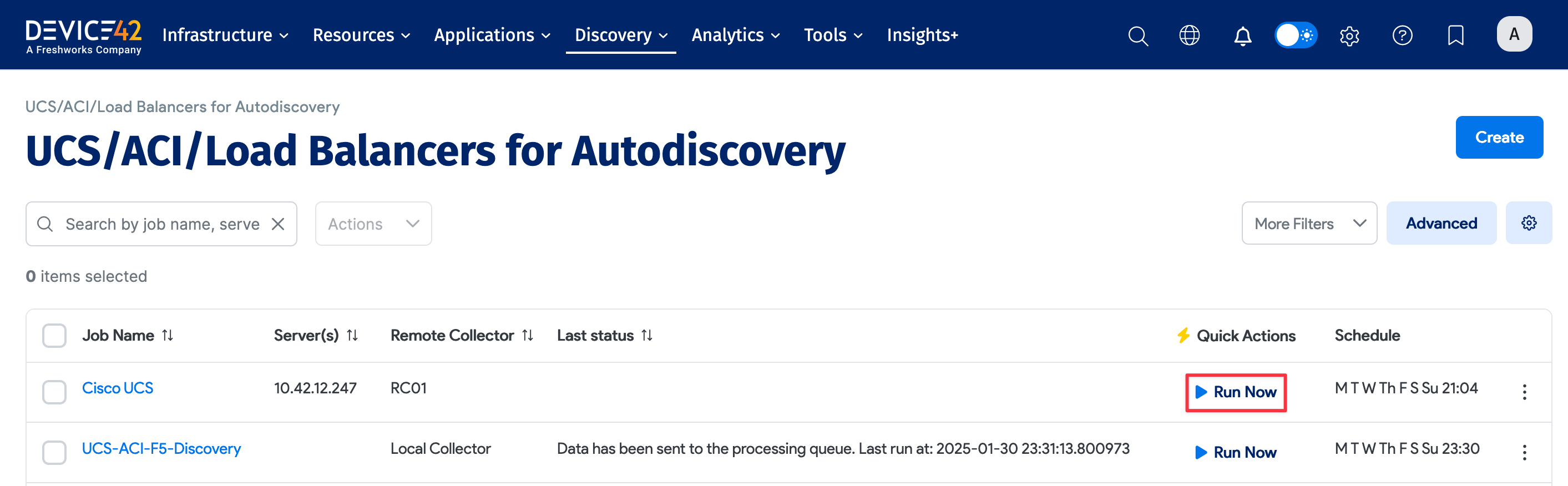 Run now option on list page