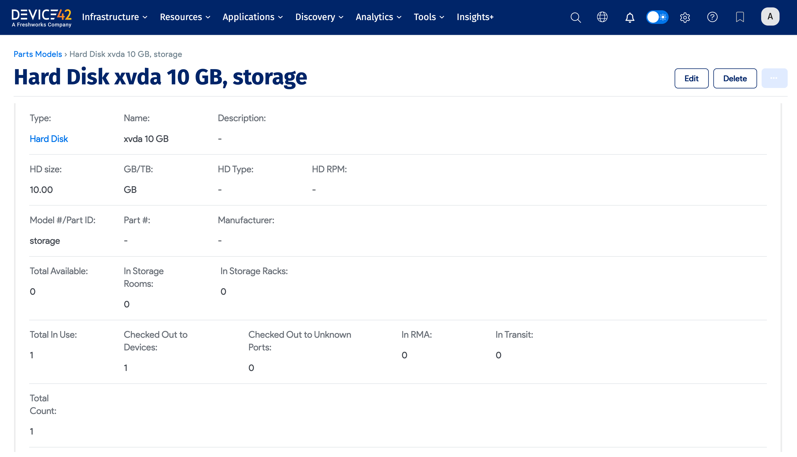 View Parts Model detail page