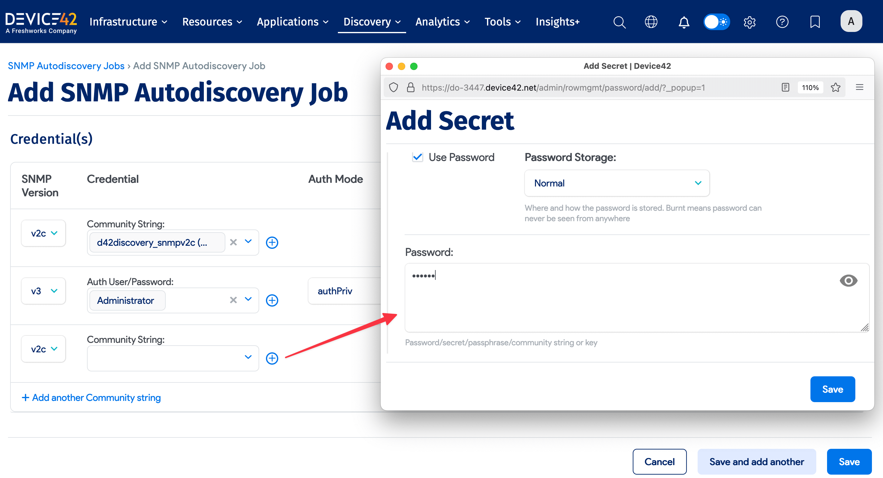 Add SNMP credentials in order