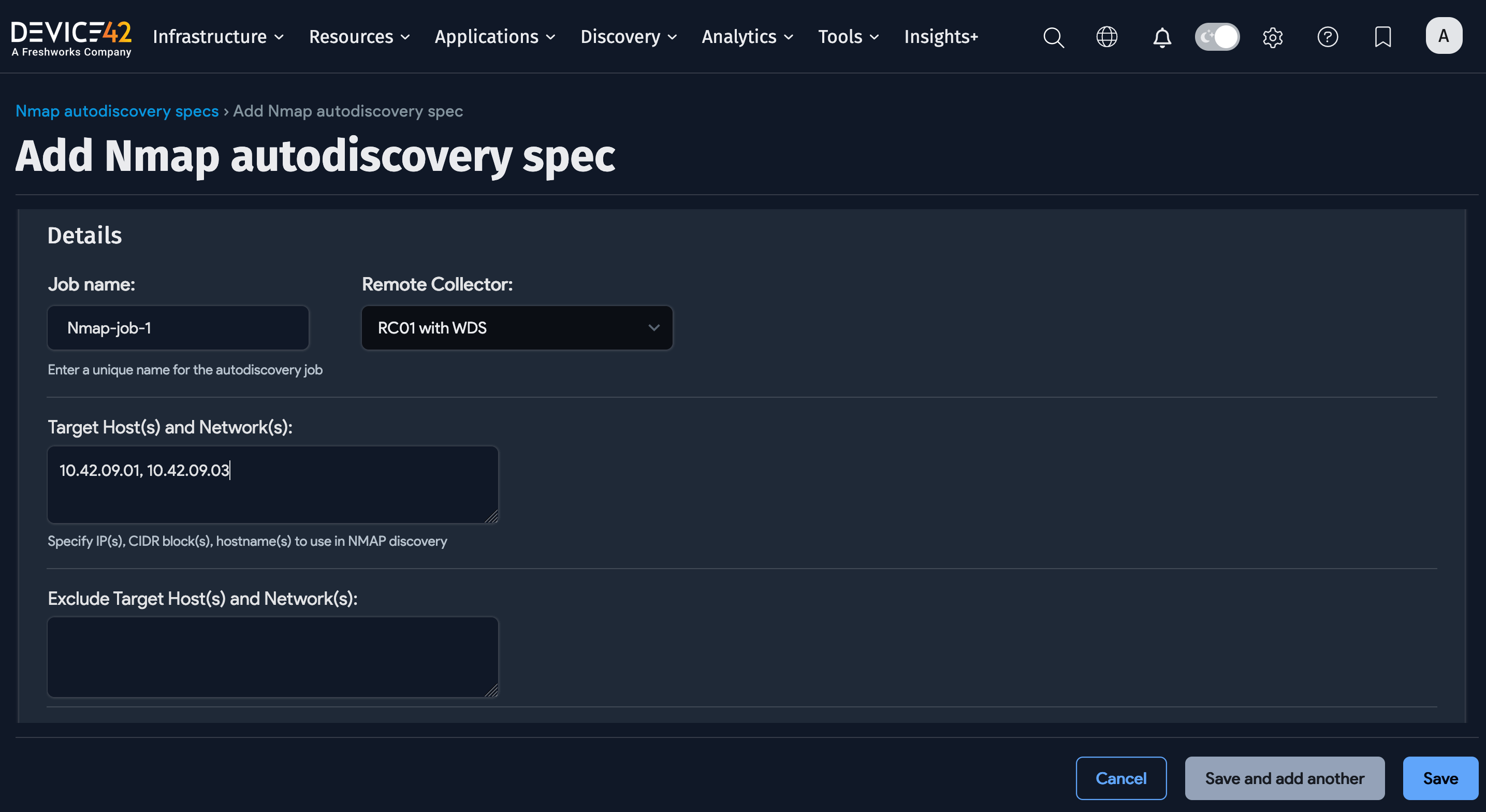 Nmap job required fields