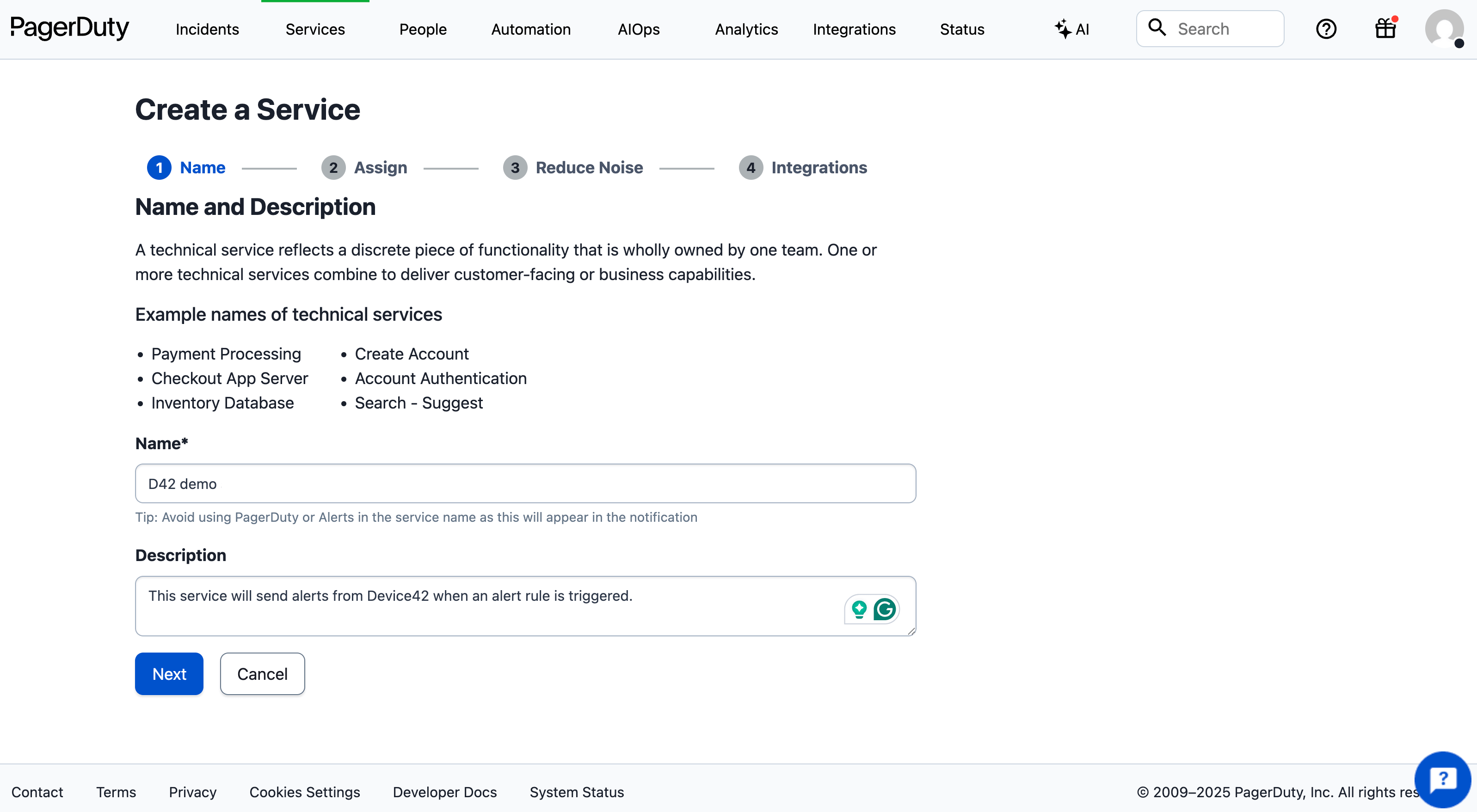 Create a PagerDuty Service