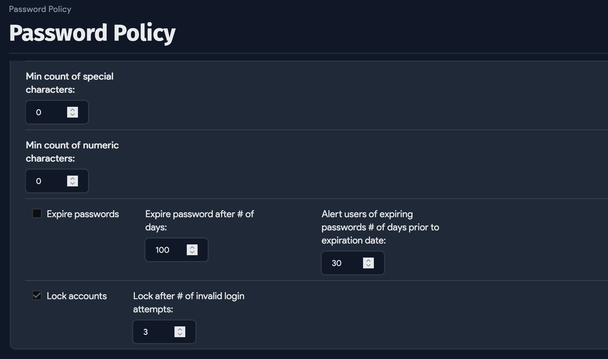 Password Policy options