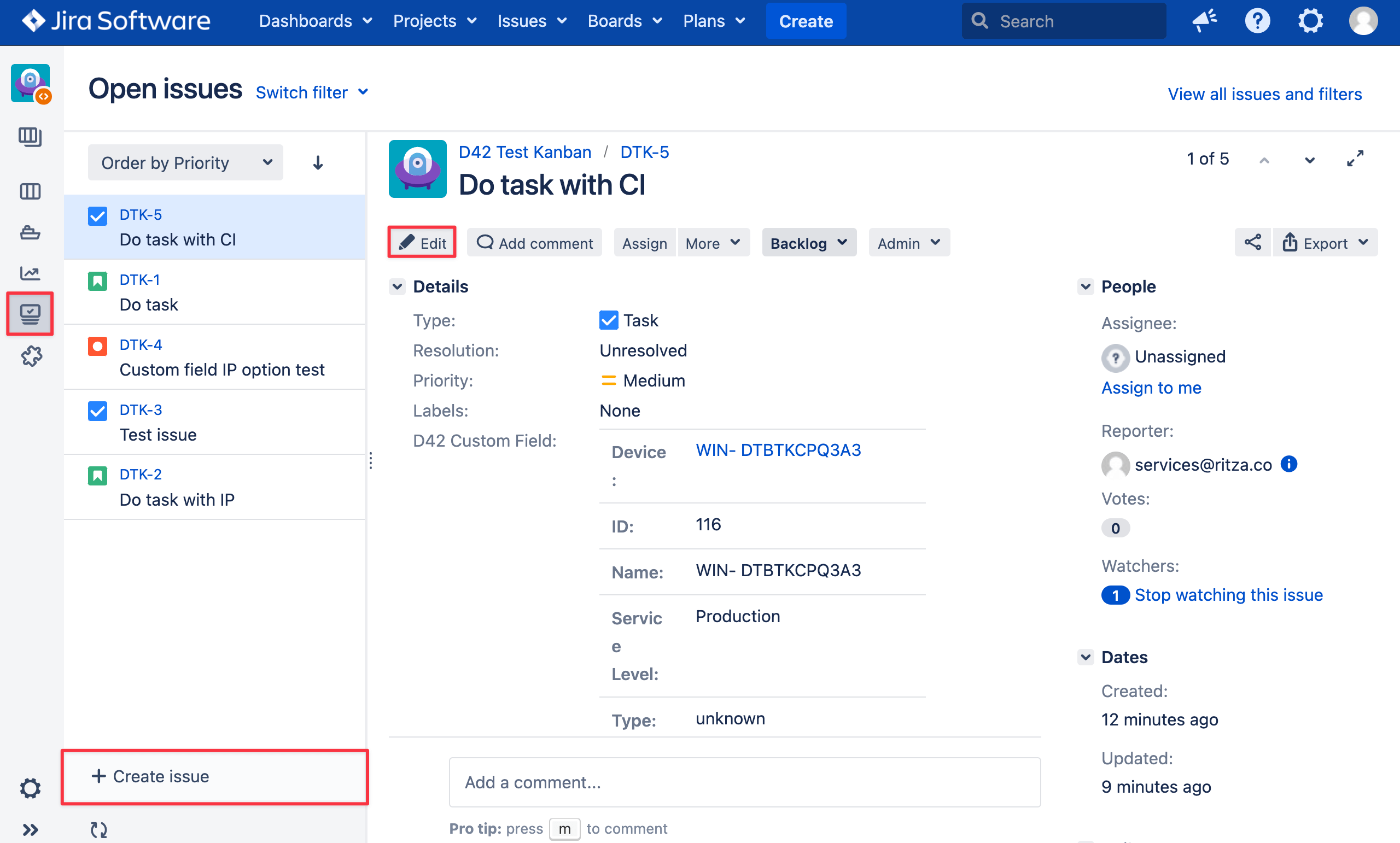 Create or edit an issue