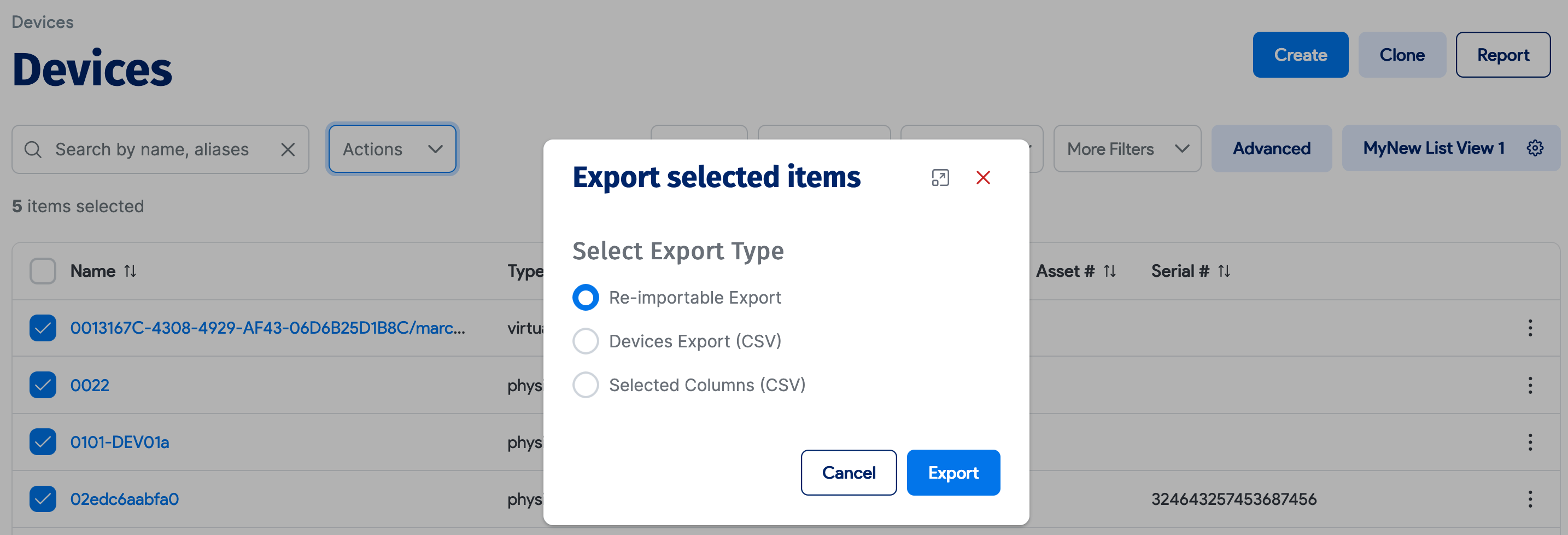 Export type options