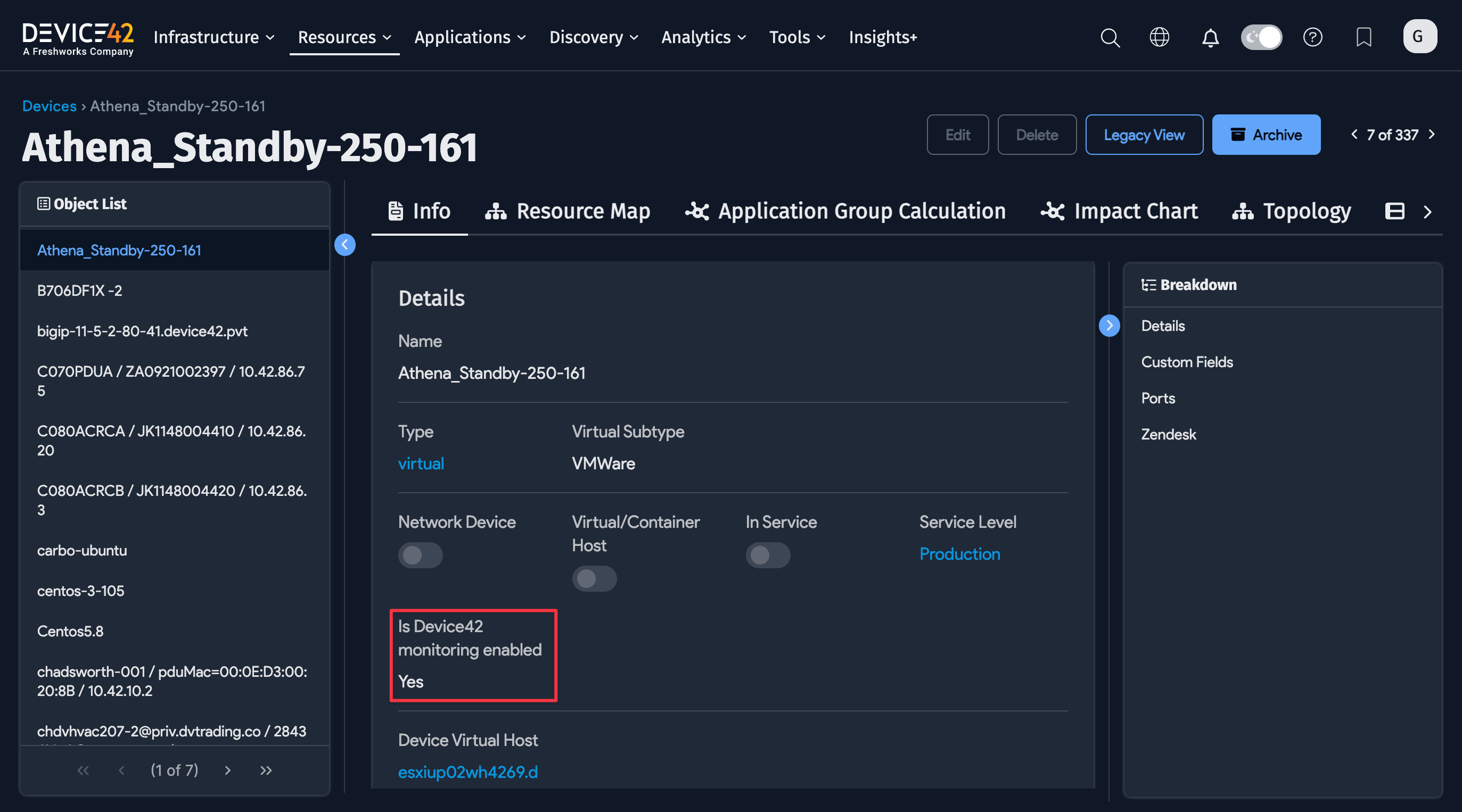 Device with monitoring enabled
