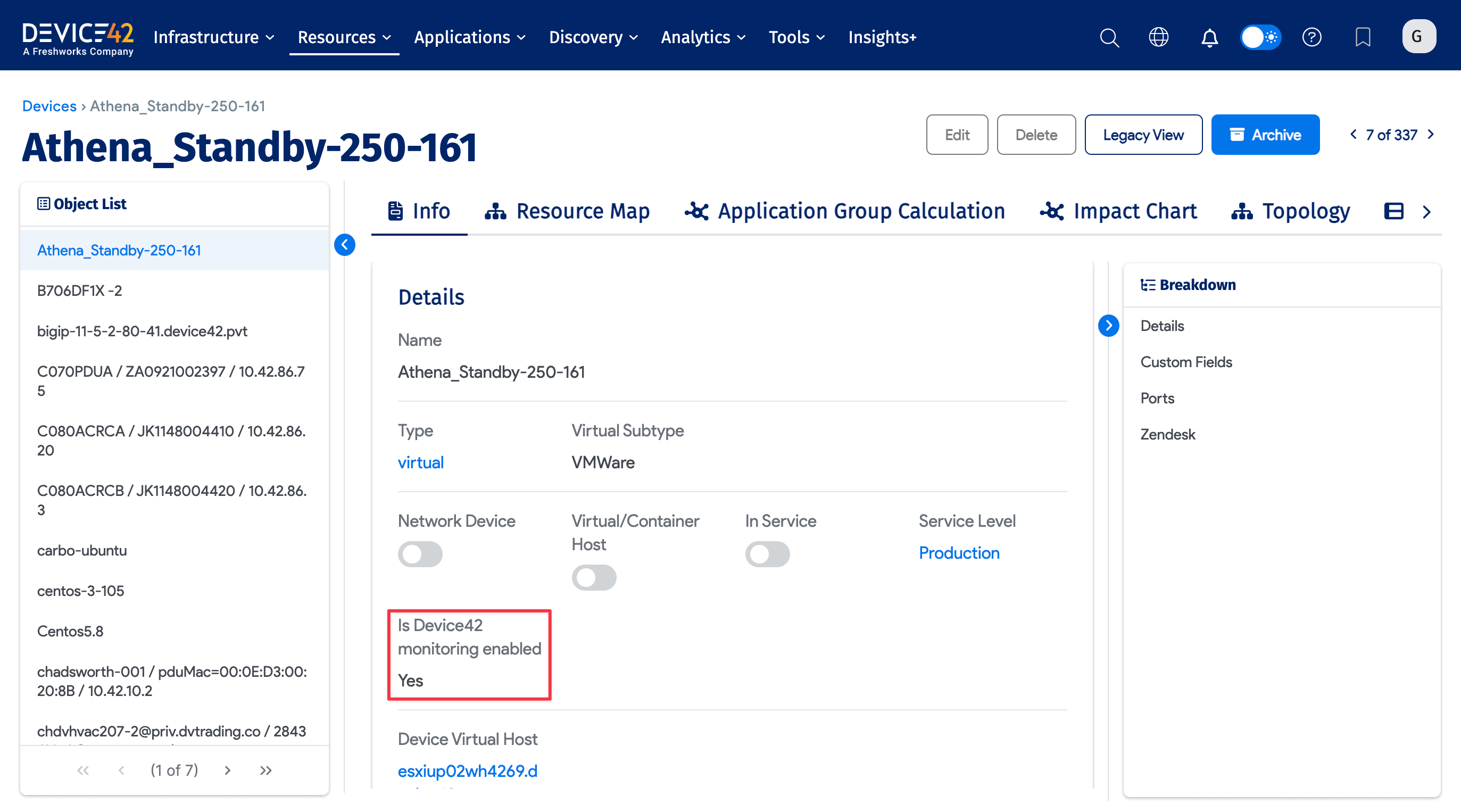 Device with monitoring enabled