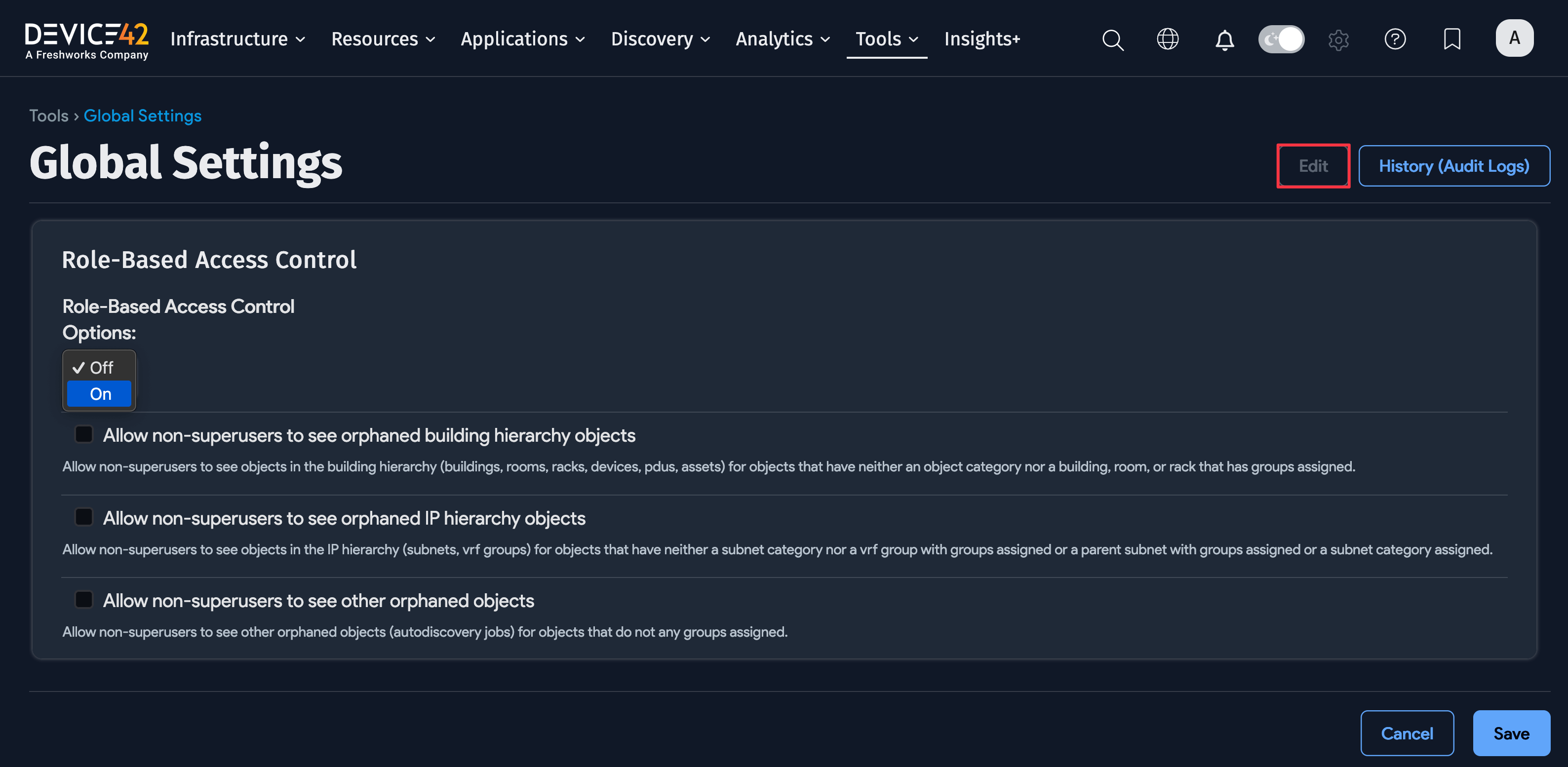 Global Settings role-based access control
