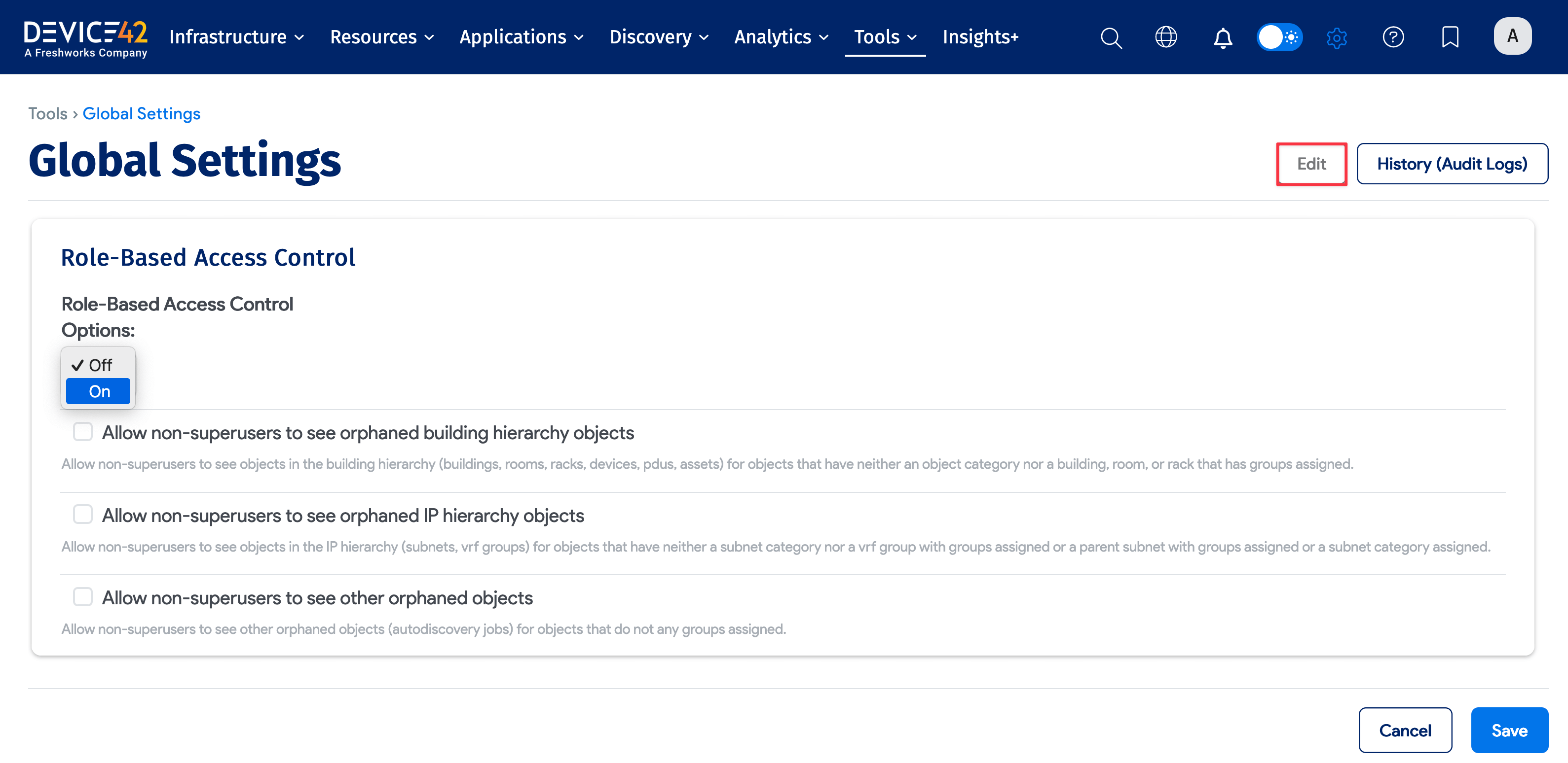 Global Settings role-based access control