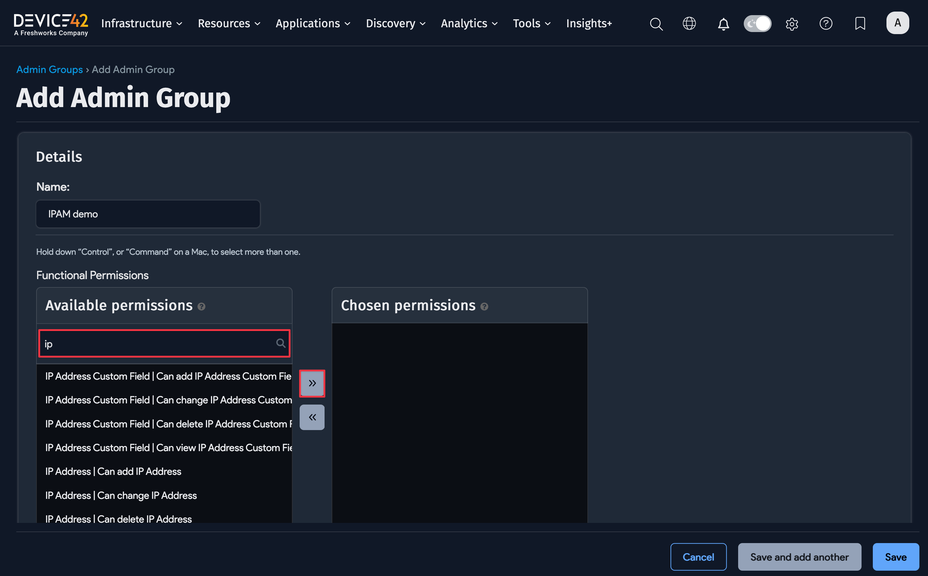 Search for available permissions