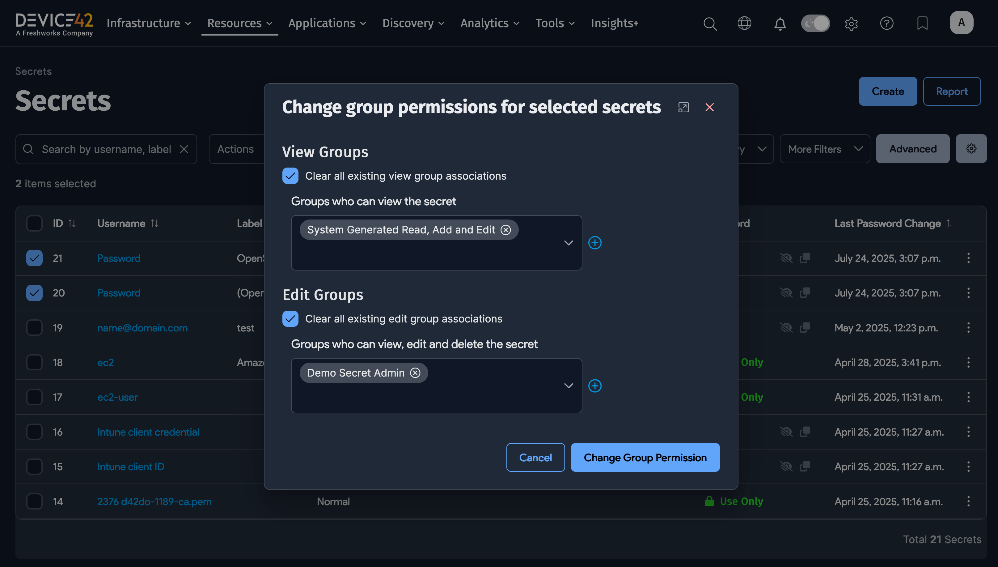 Change group permissions