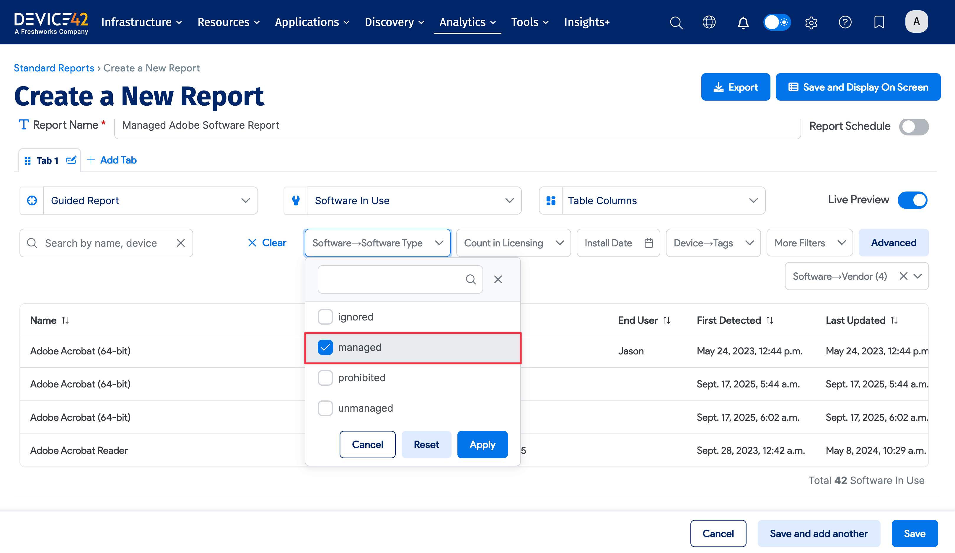 Apply managed type selection