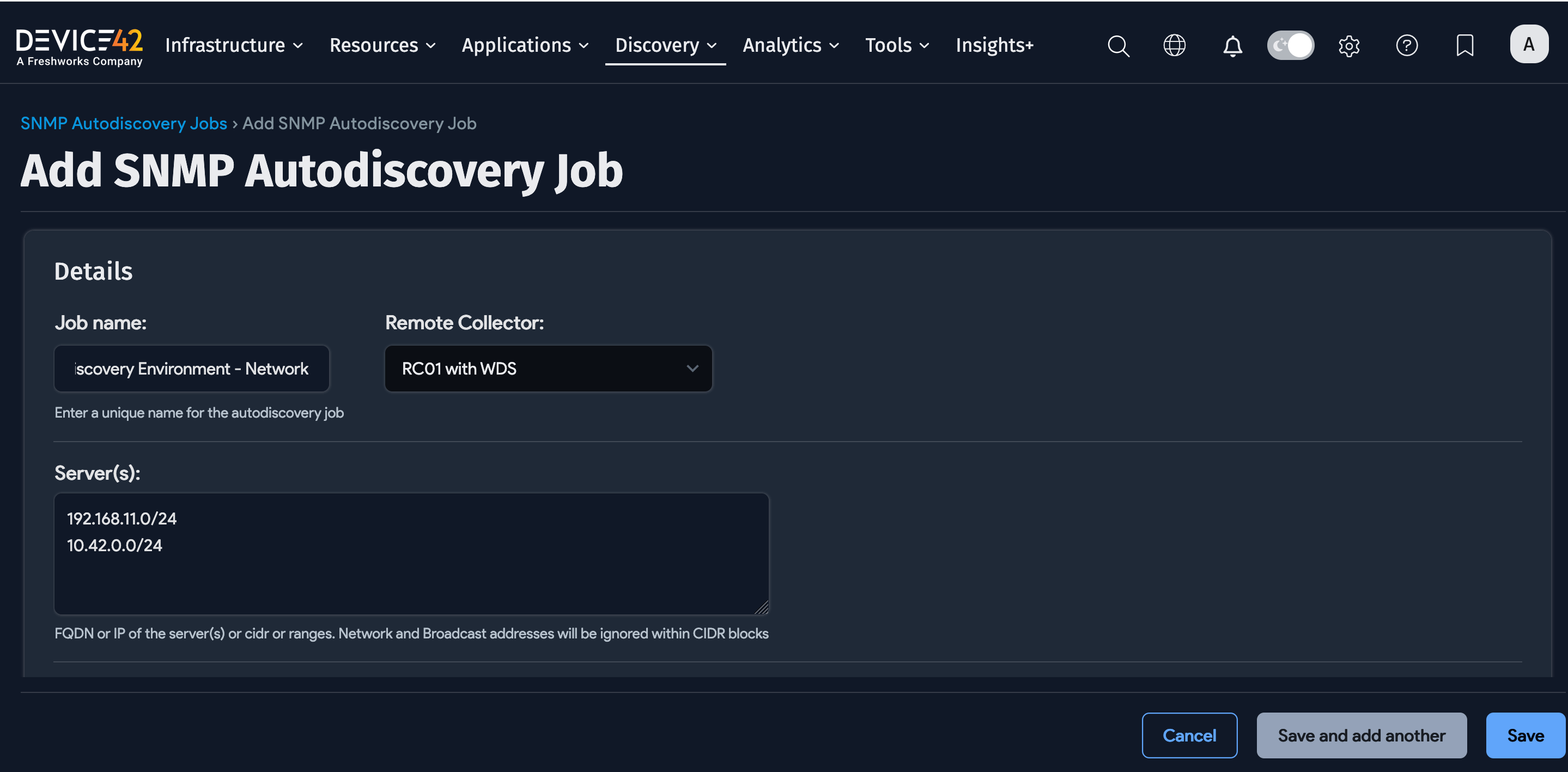Create the autodiscovery job