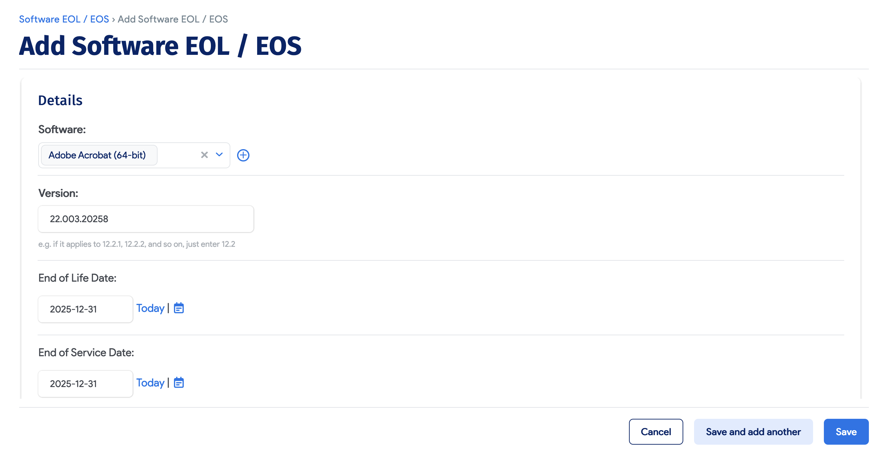 Software EOL / EOS Actions