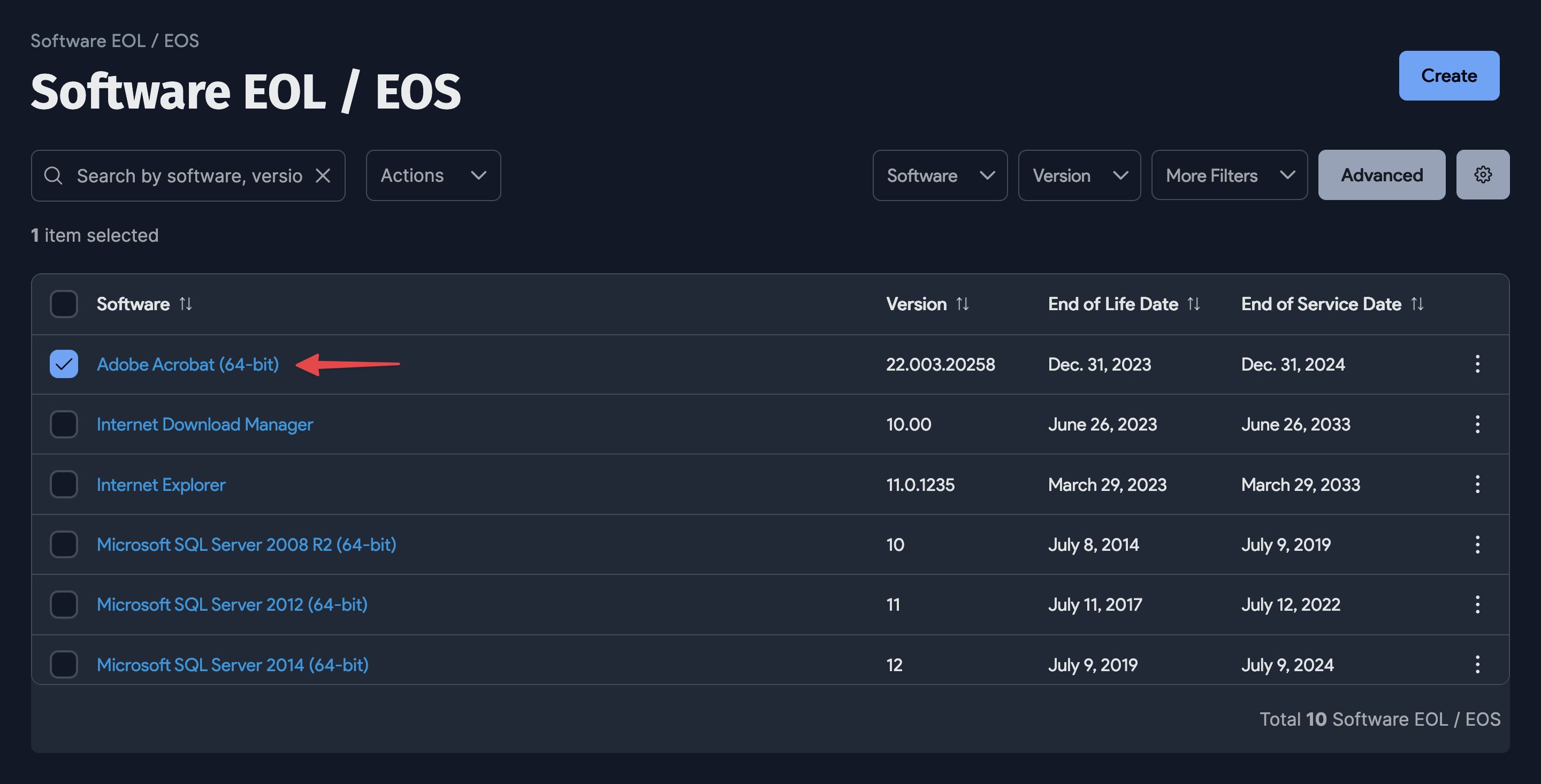 Software EOL / EOS Actions