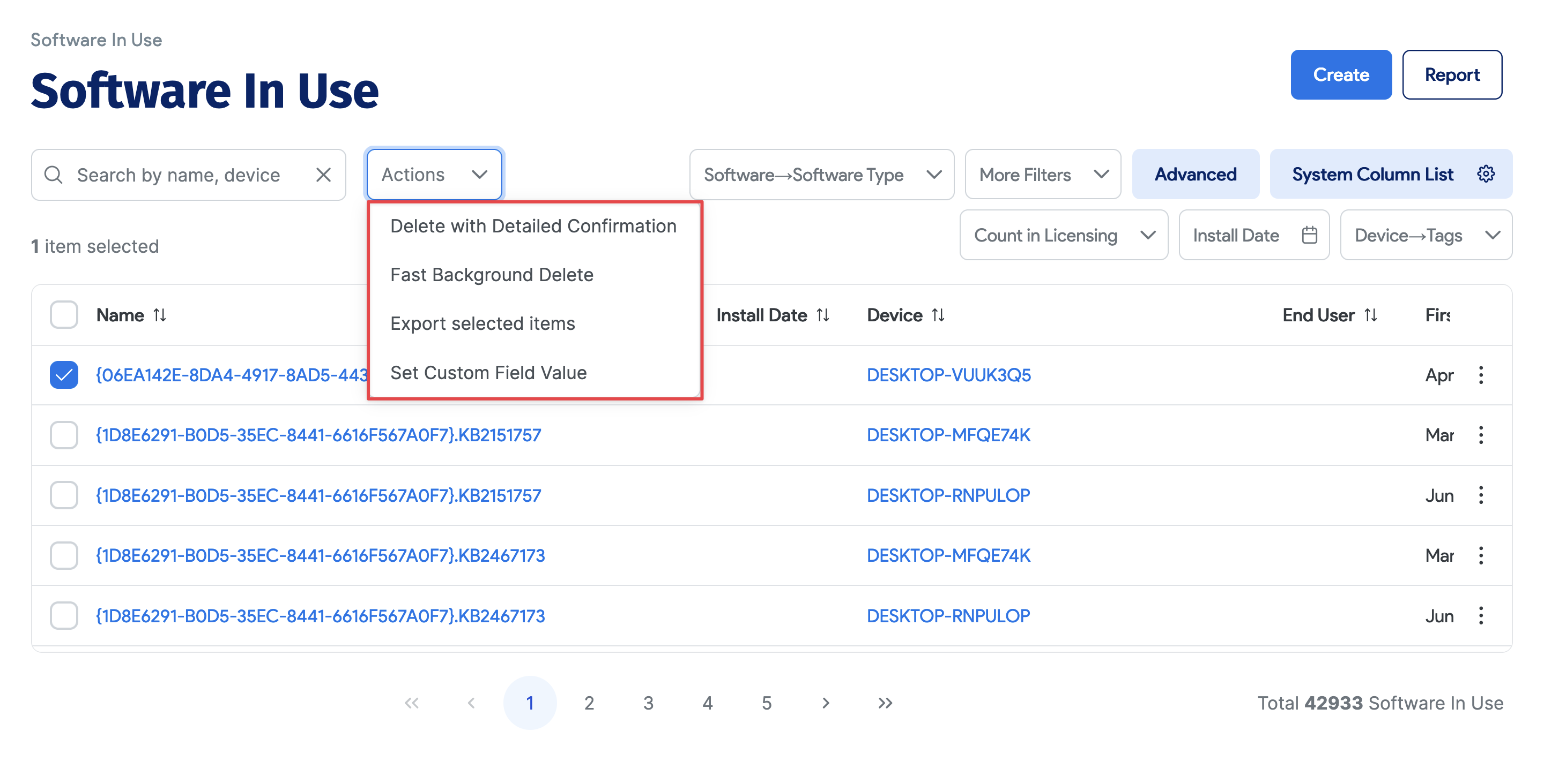 Software in use actions