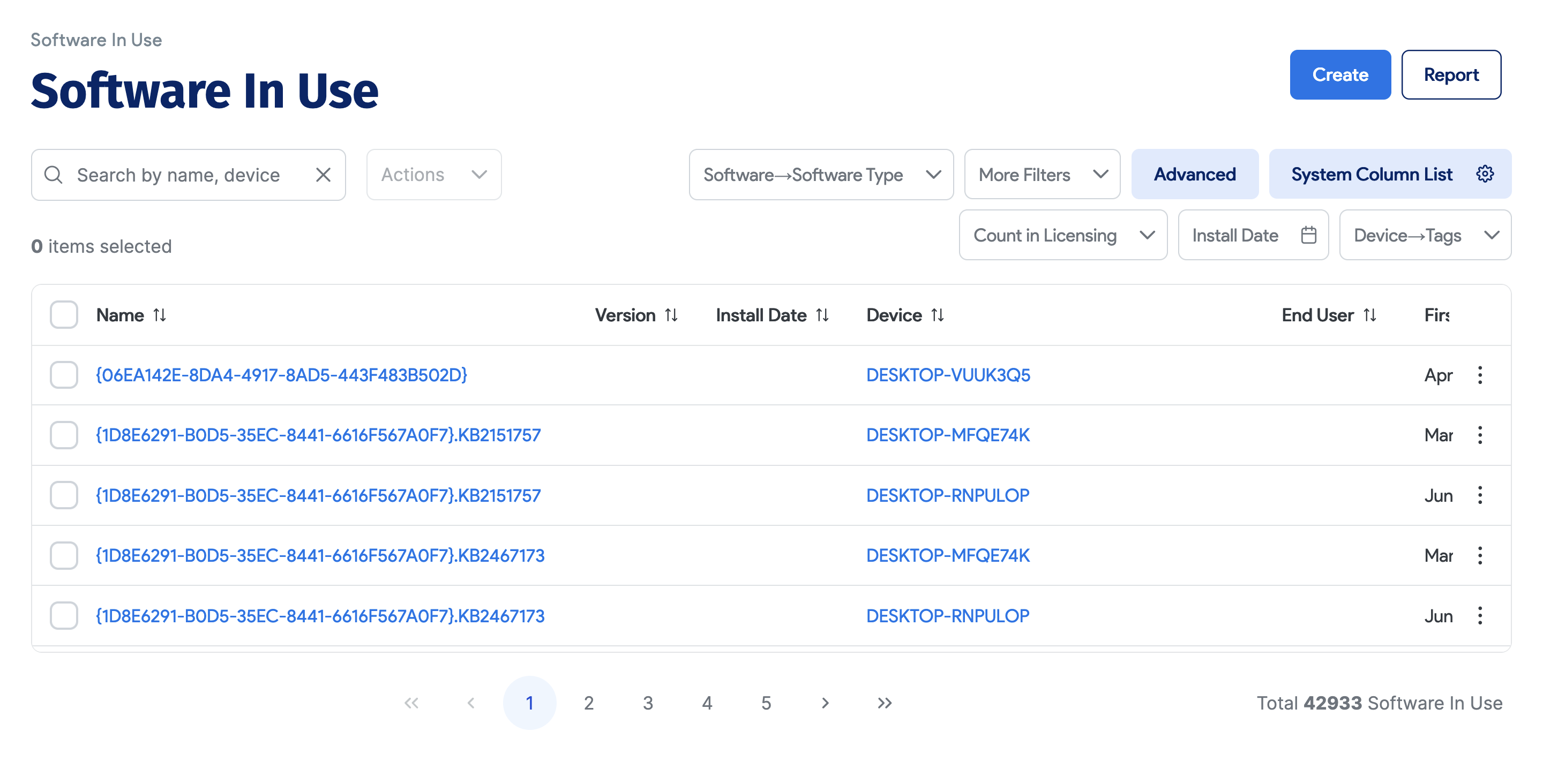 Software in use actions