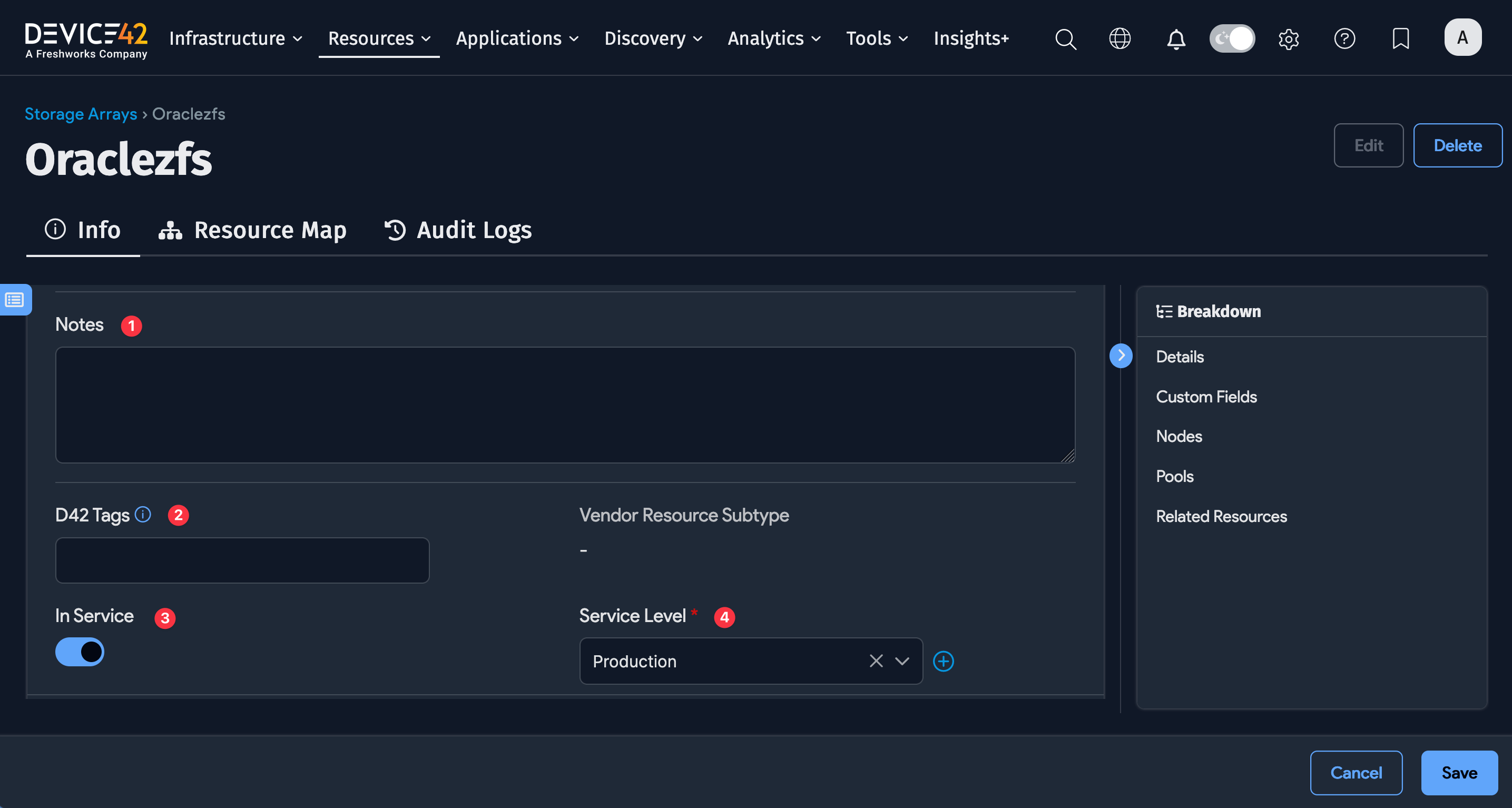Storage array edit options