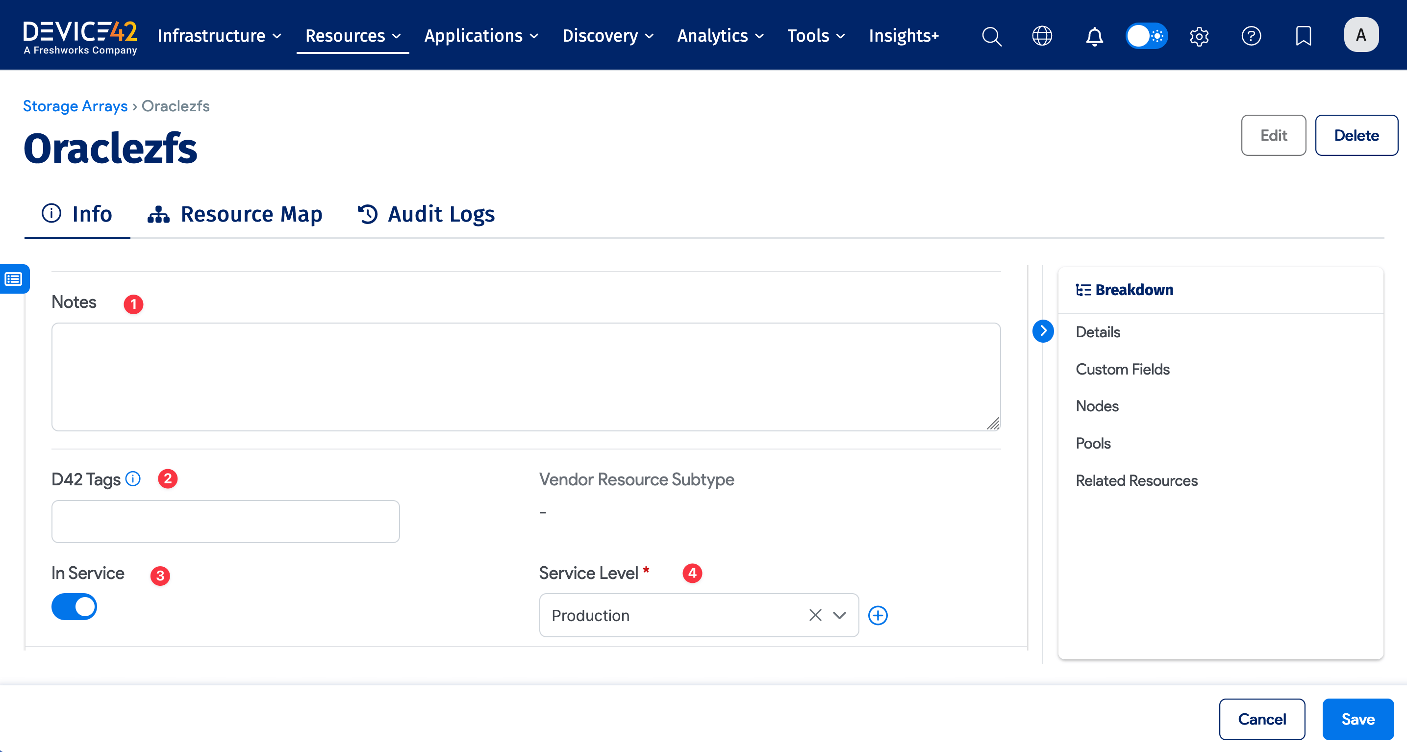 Storage array edit options